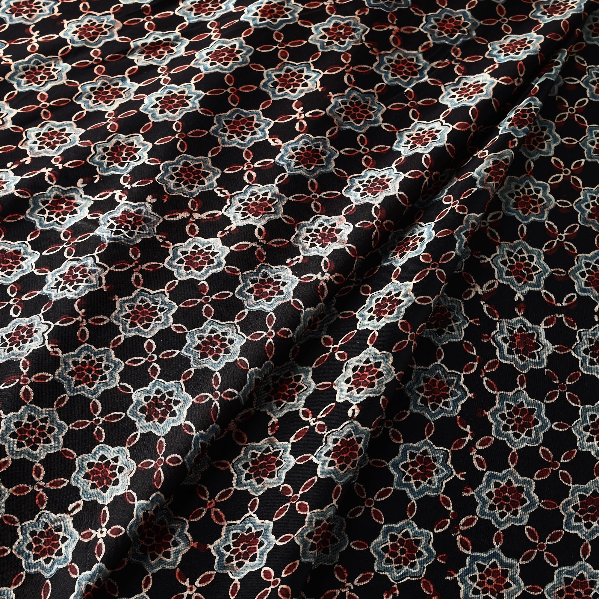 KACHCHH JI CHHAAP Black - Ajrakh Block Printed Natural Dyed Modal Silk Fabric 03 - view 2