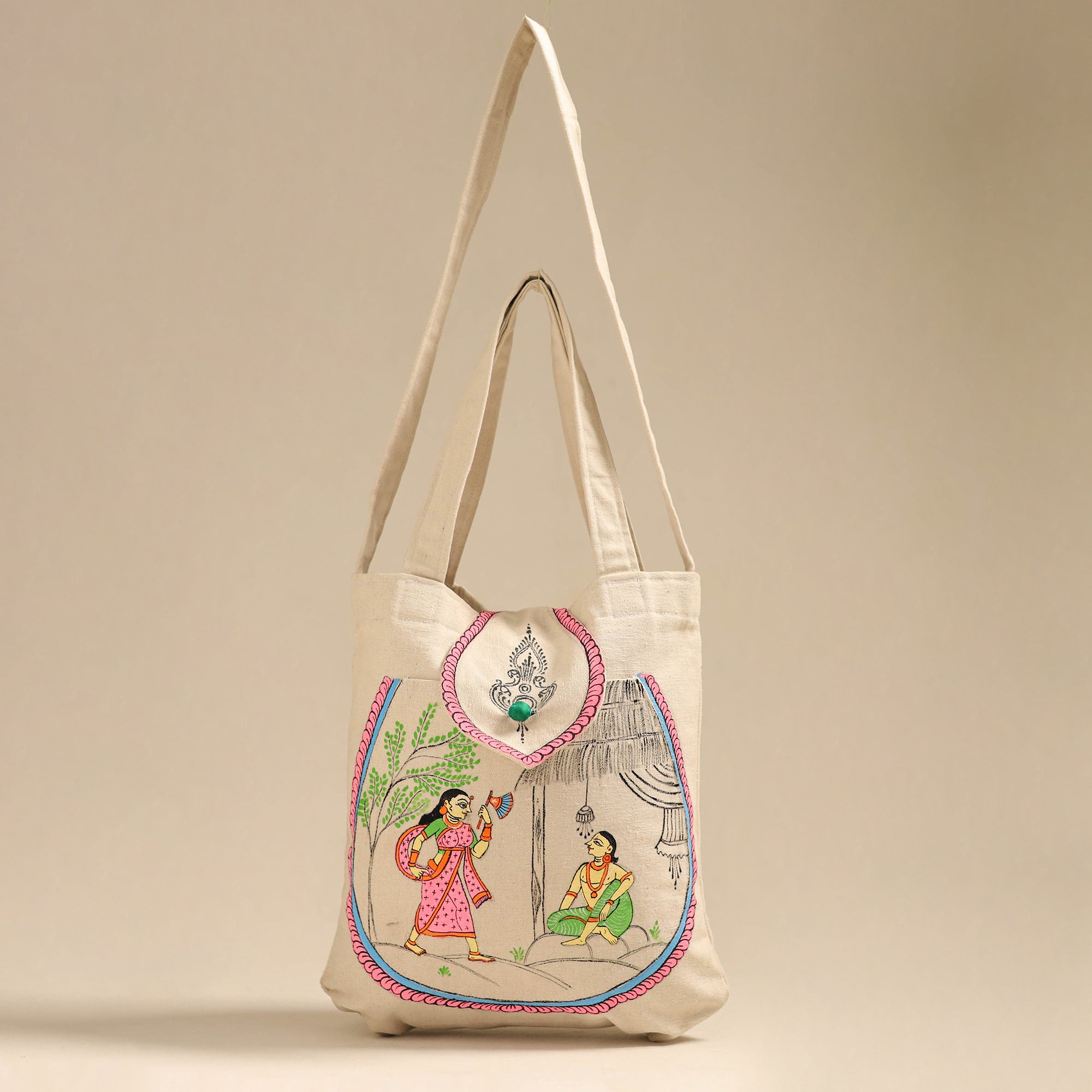 ITOKRI CRAFTS INITIATIVE Beige - Pattachitra Handpainted Shoulder Bag from Odisha 28