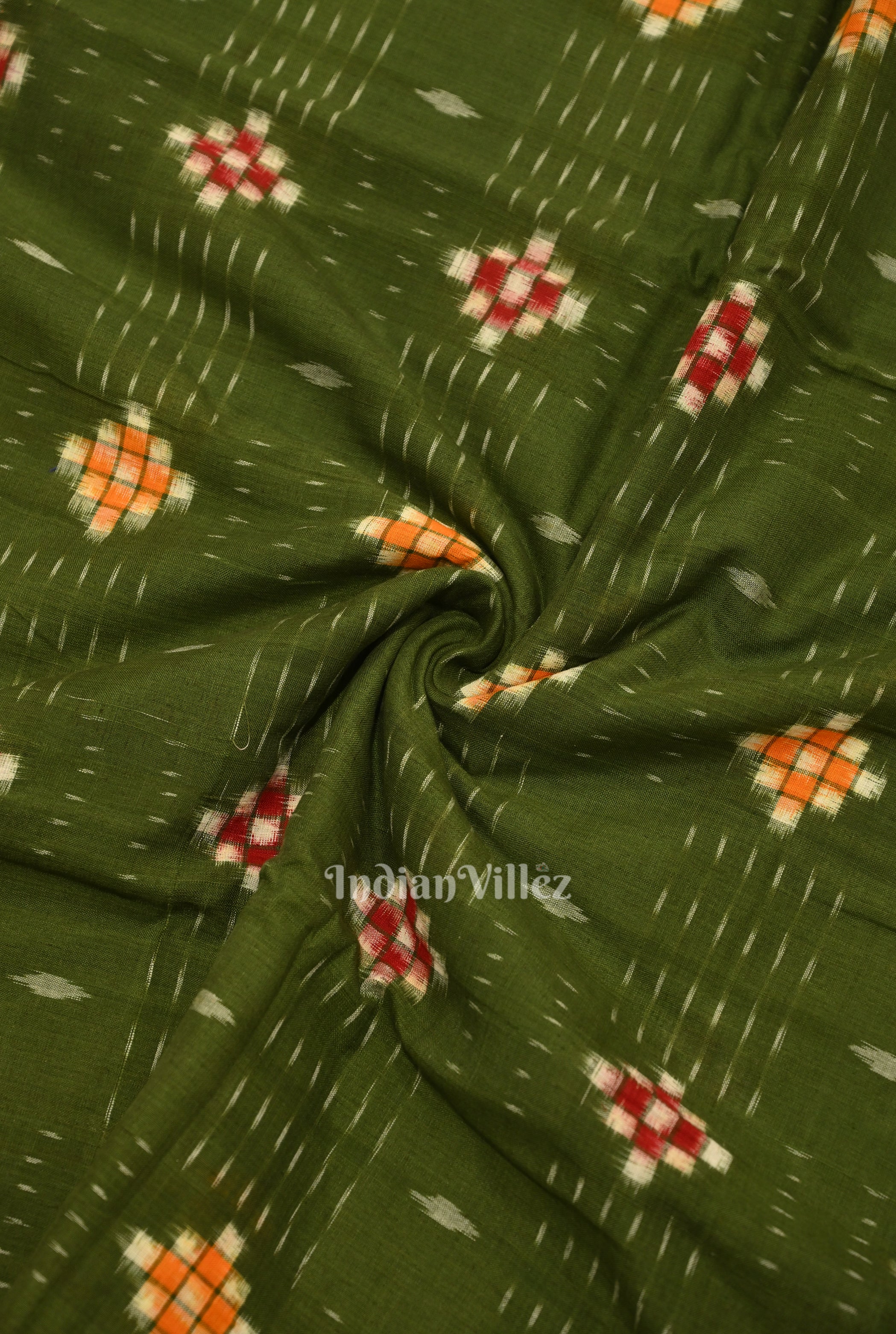 IndianVillèz Mehendi Green Odisha Ikat Sambalpuri Pasapali Cotton Fabric