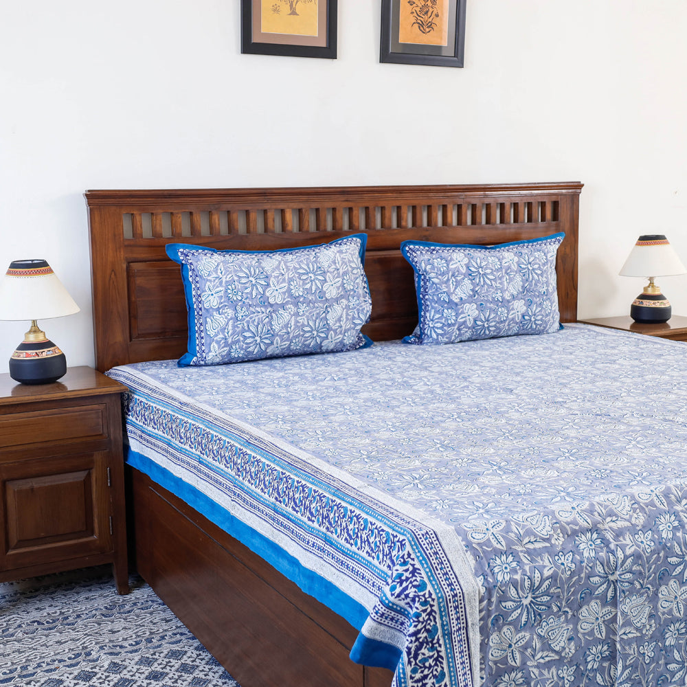 HAVELI CHRONICLES Blue - Block Print Cotton Double Sanganeri Bed Sheet
