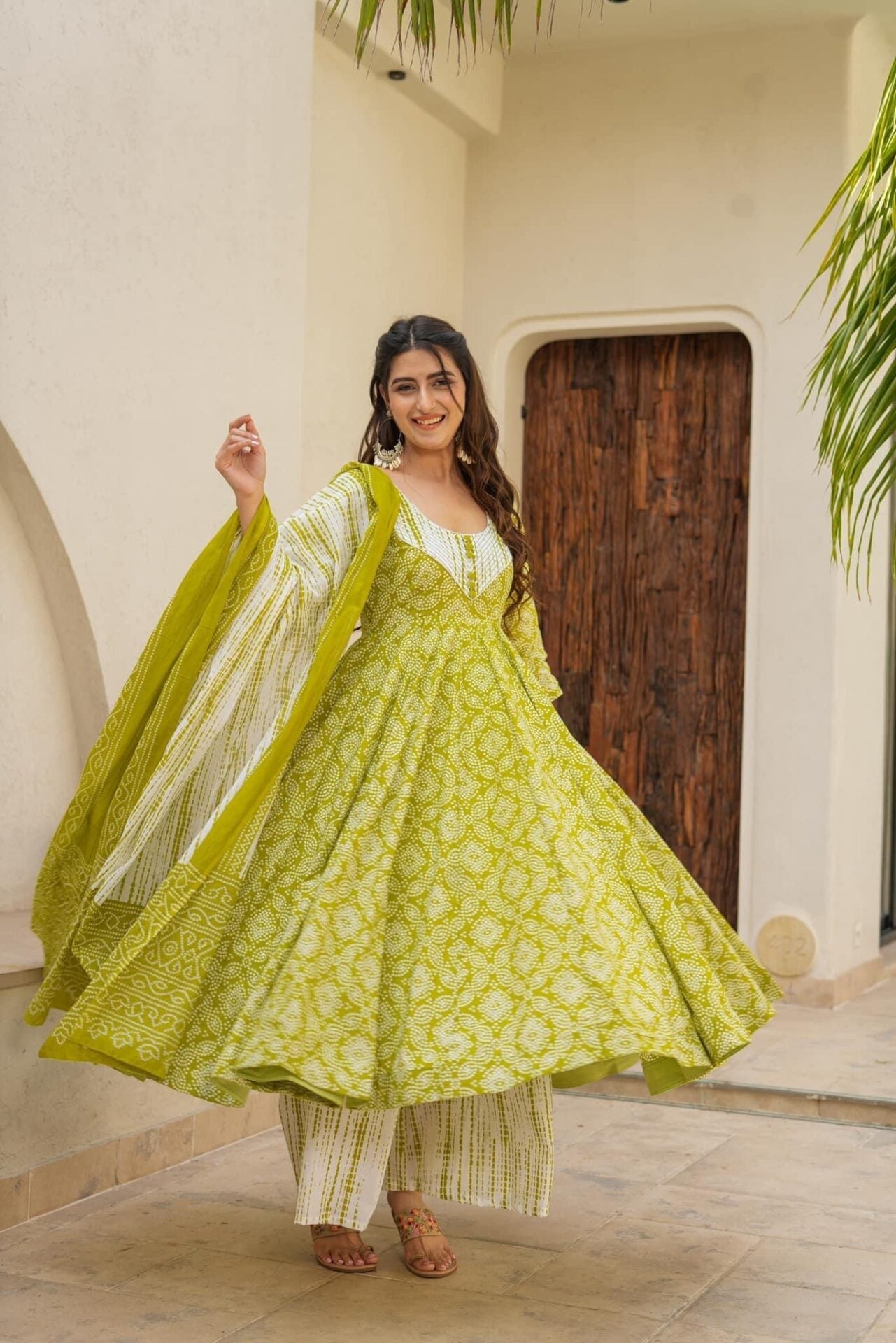 Idaho-o Shibori green cotton suit set - view 2