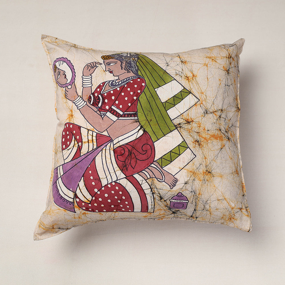 KACHCHH JI CHHAAP Beige - Hand Batik Printed Pure Cotton Cushion Cover (18 x 18 in)