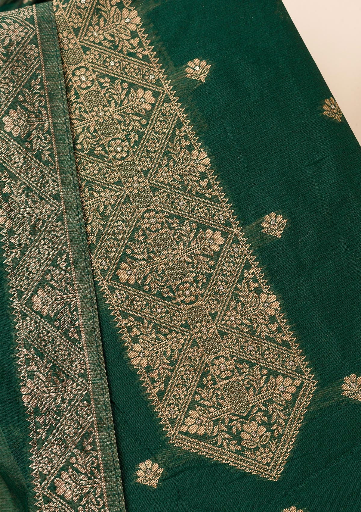 Koskii Bottle Green Zariwork Soft Silk Unstitched Salwar Suit - view 2
