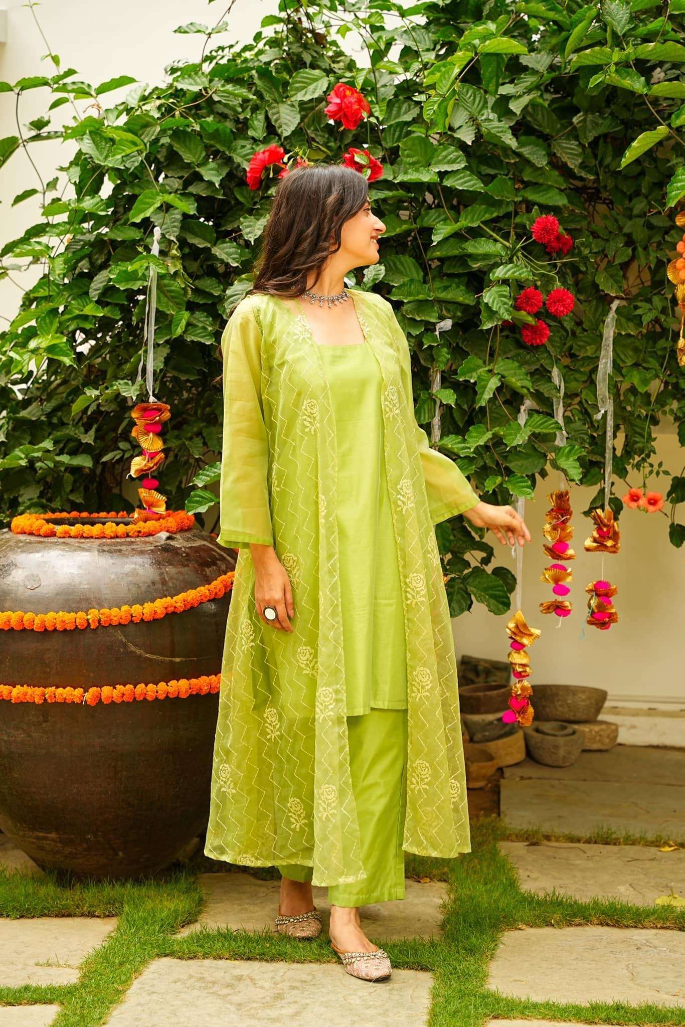 Idaho-o Apple Green Kurta Jacket Set - view 3
