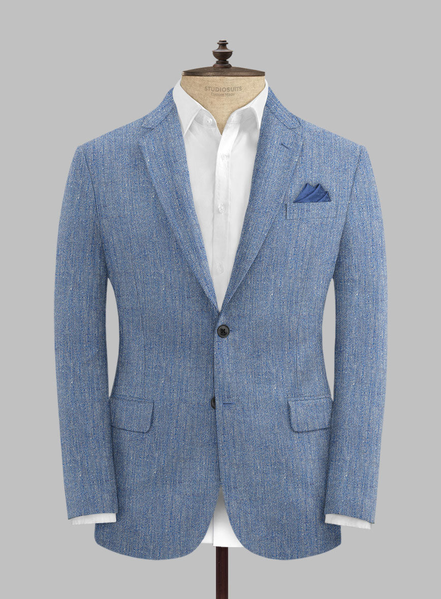 StudioSuits Solbiati Blue Herringbone Linen Jacket