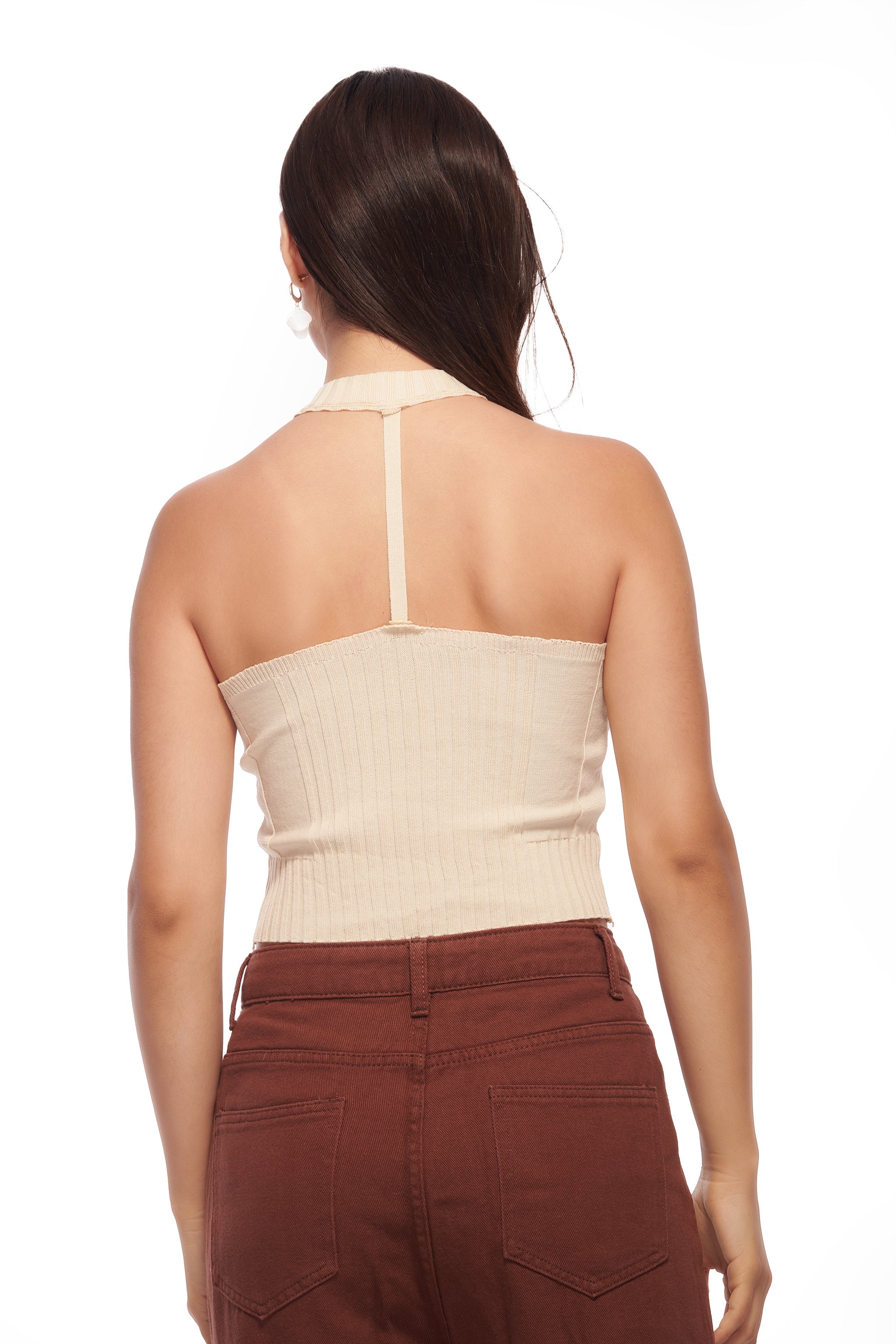 VSCO Beige Knit Zipper Front Crop Top - view 5