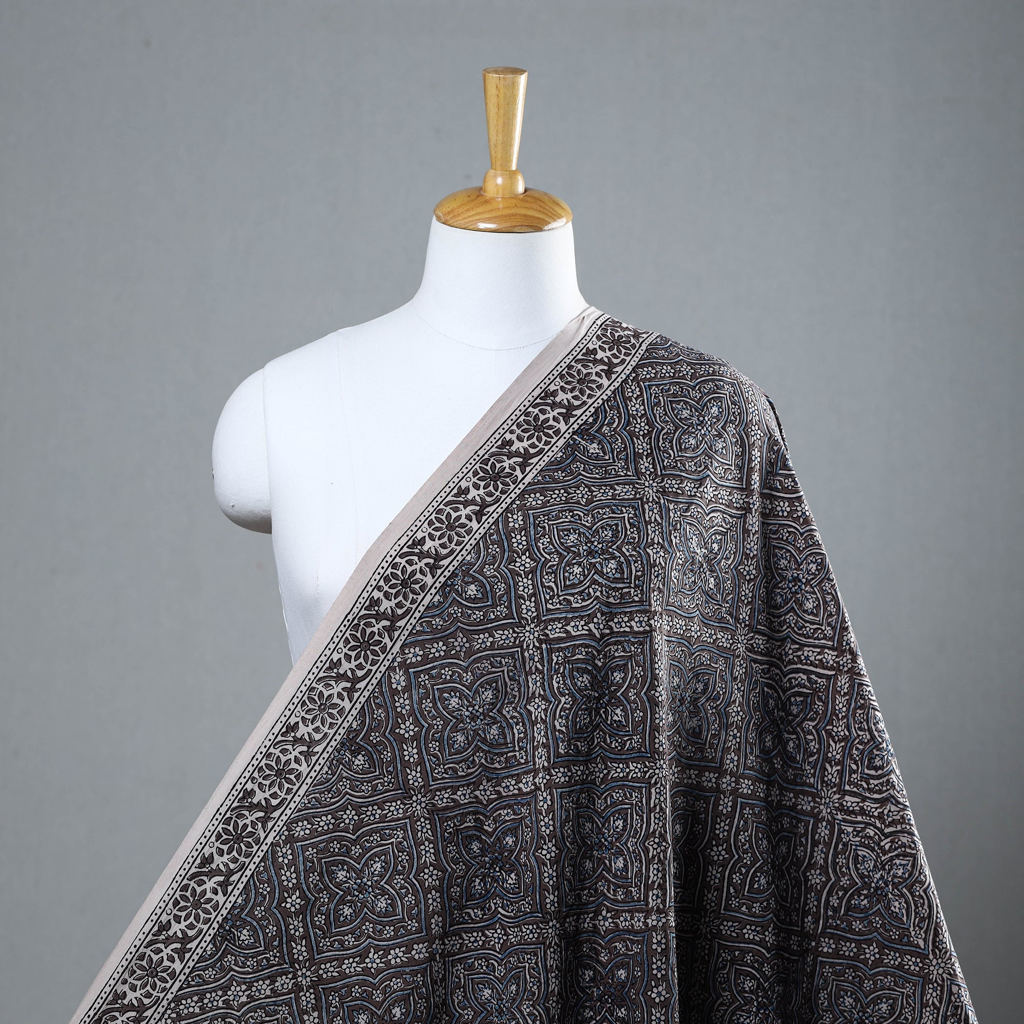 BAGH PRINTS BY UMAR FARUK KHATRI Brown - Natural Dyed Cotton Bagh Print Fabric 01