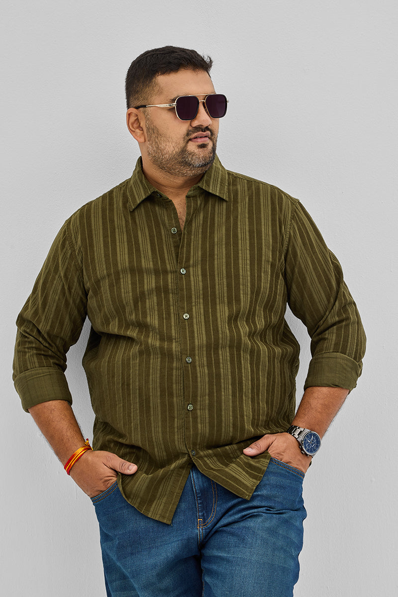 SNITCH Olive Stripes Corduroy Shirt