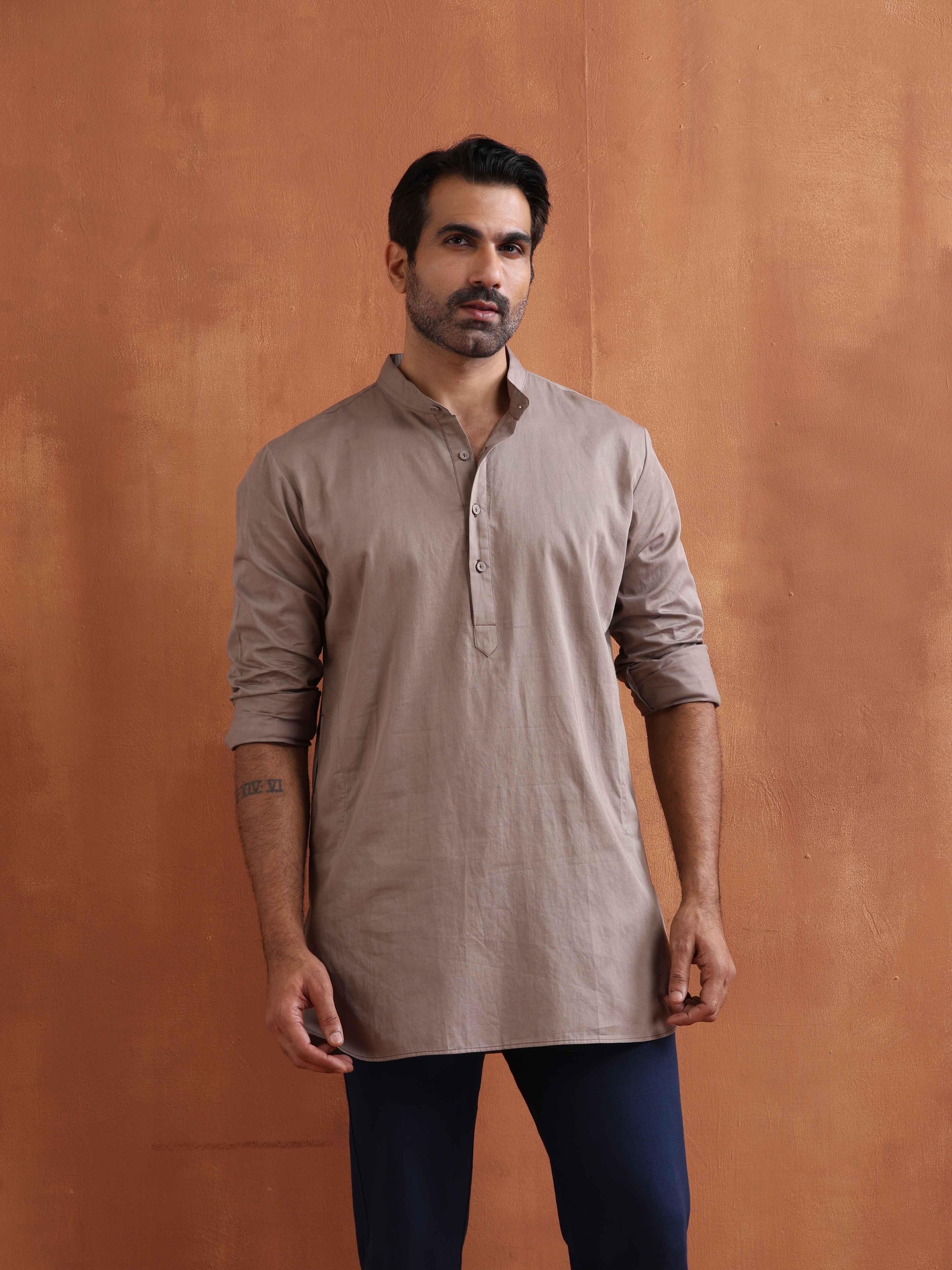 trueBrowns Men's Beige Cotton Short Kurta - view 2