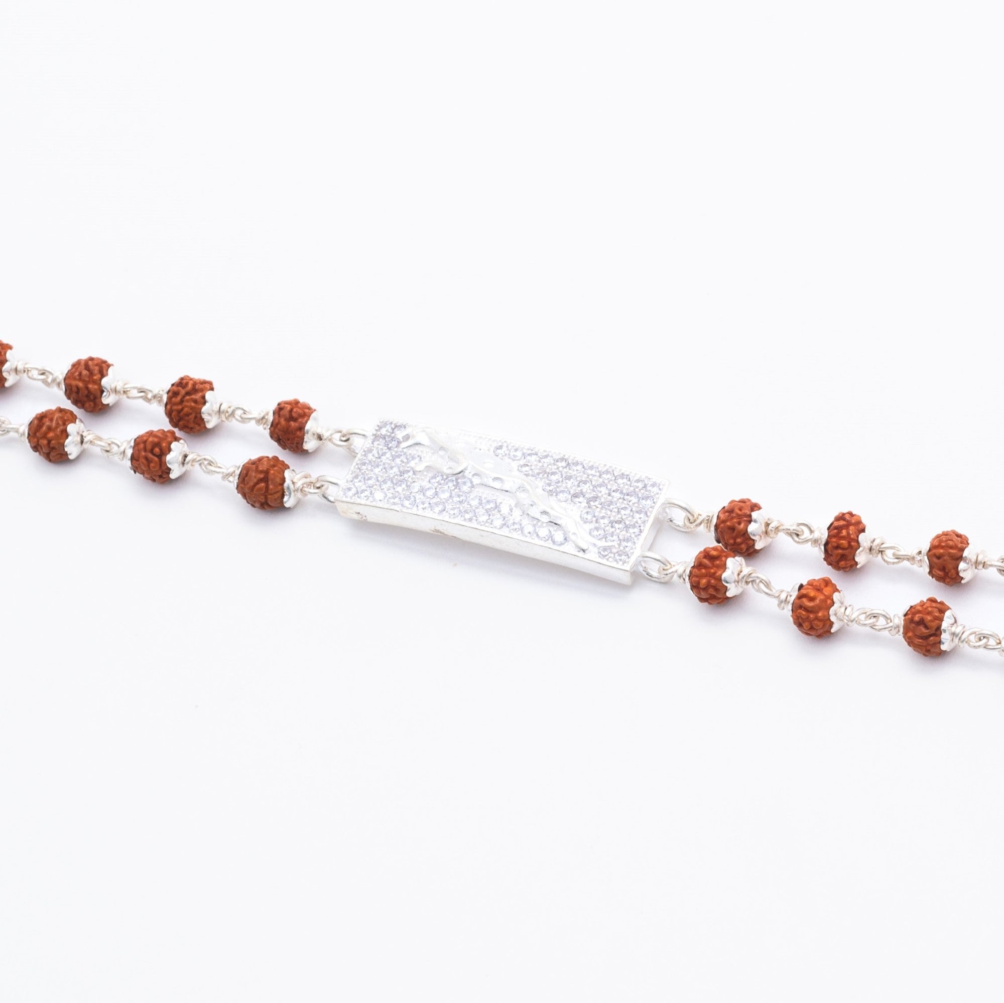 Prinjal Jewellers Rudraksha Silver Jaguar Symbol Double Line Bracelet - view 3