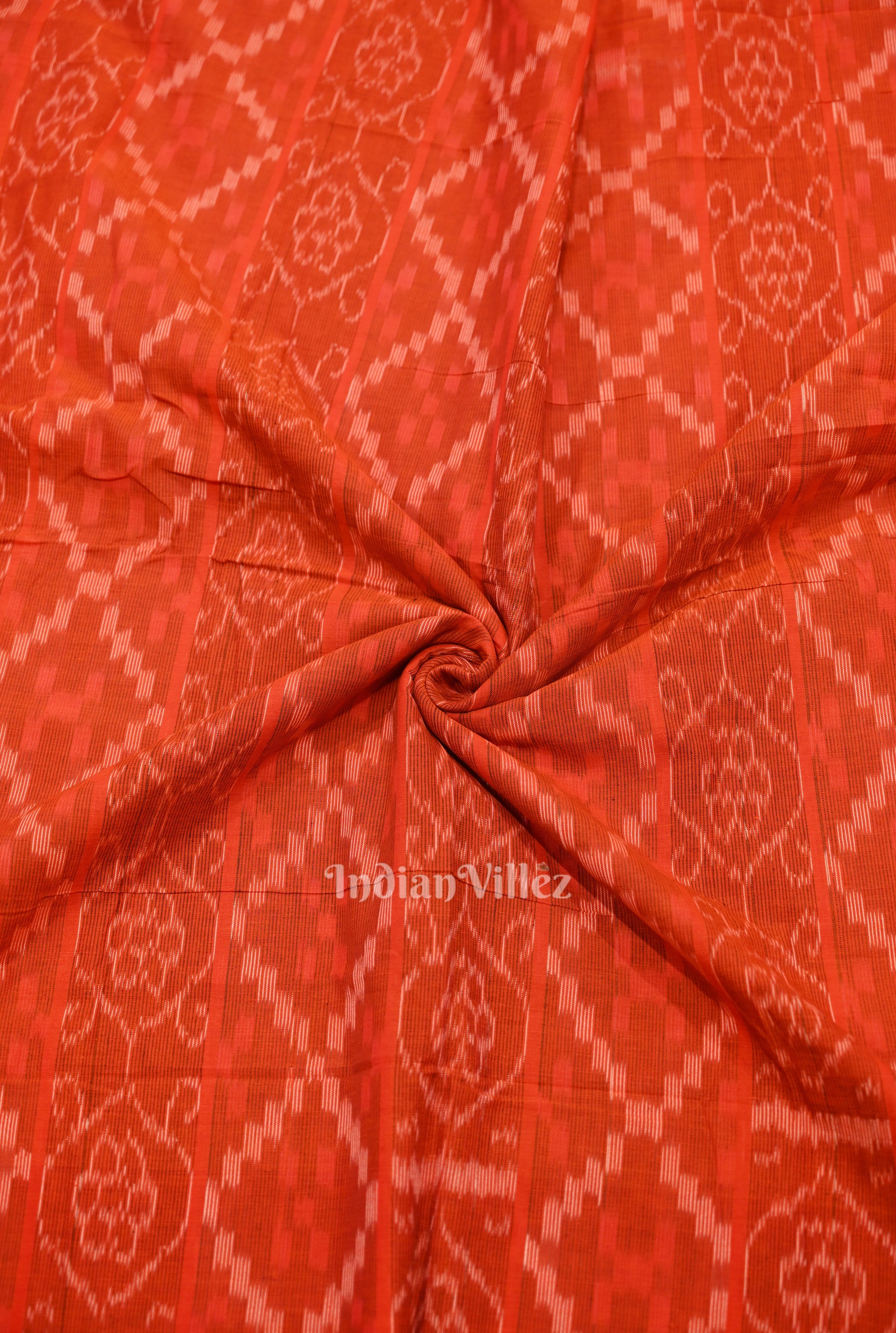IndianVillèz Red Flower Pasapali Sambalpuri Odisha Ikat Cotton Fabric