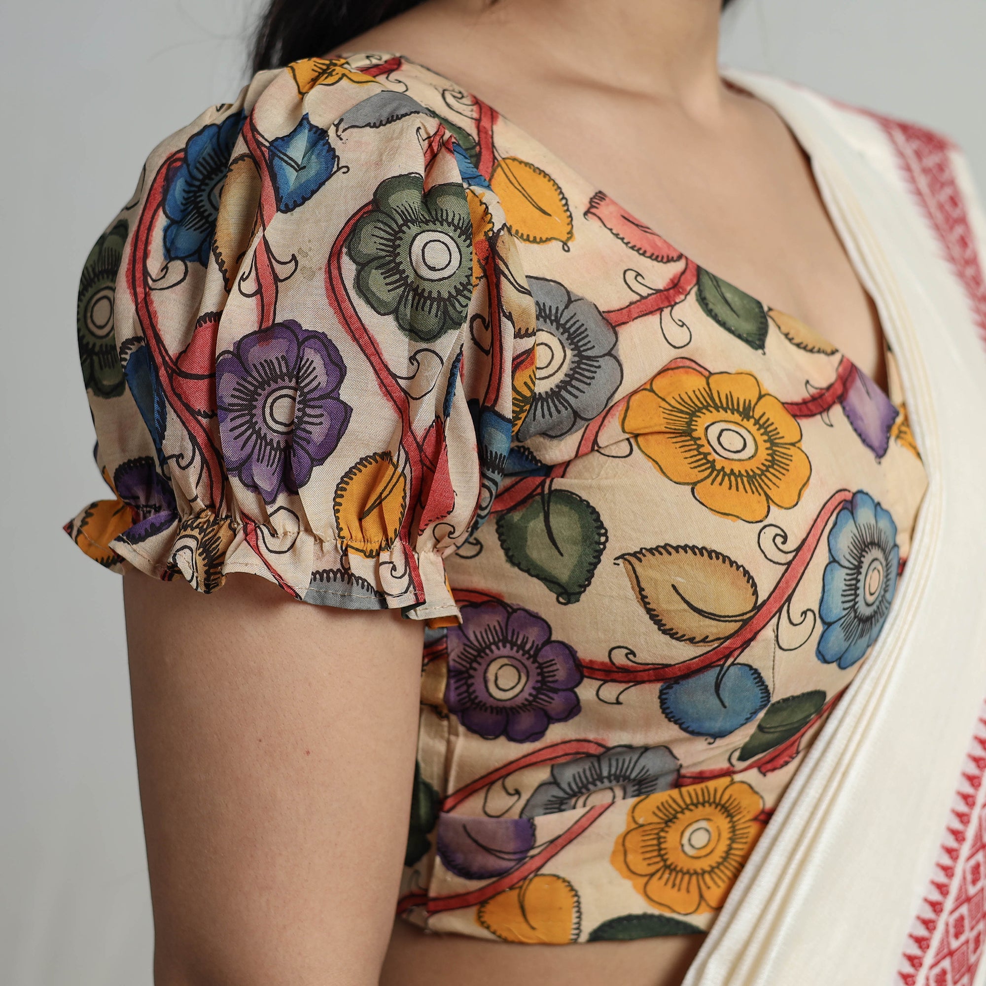 ITOKRI CASUALS Beige - Srikalahasti Handpainted Penwork Kalamkari Chanderi Silk Stitched Blouse 12 - view 4