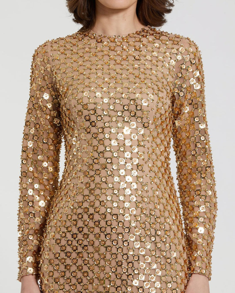 Mac Duggal 94123 Short Beaded Long Sleeve Fitted Midi Dress - view 3
