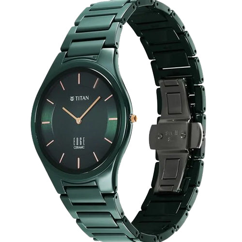 Titan Edge Ceramic Quartz in Glossy Green Dial Watch for Men 40.5mm NS1696QC06 - view 2