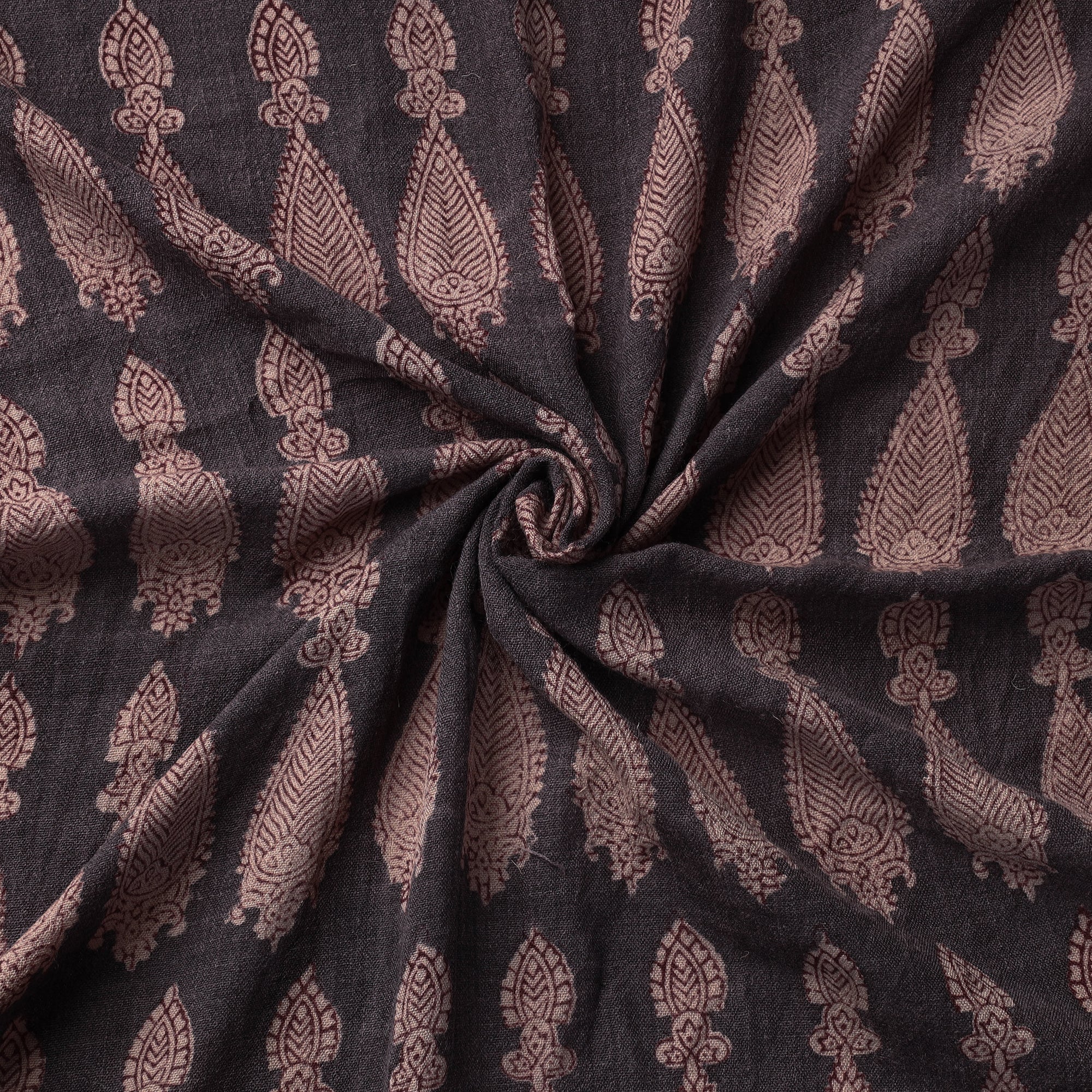 BAGH PRINTS BY UMAR FARUK KHATRI Black - Bagh Block Printed Merino Wool Handloom Fabric - view 3