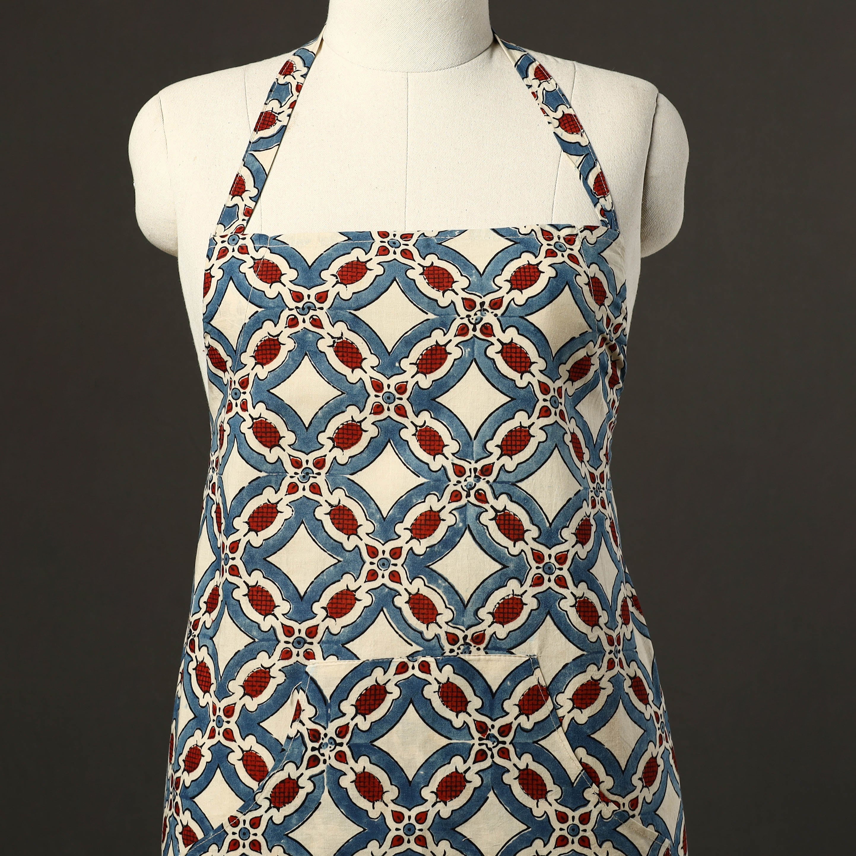 JALPARI Beige - Ajrakh Block Print Cotton Apron with Pocket 46 - view 2