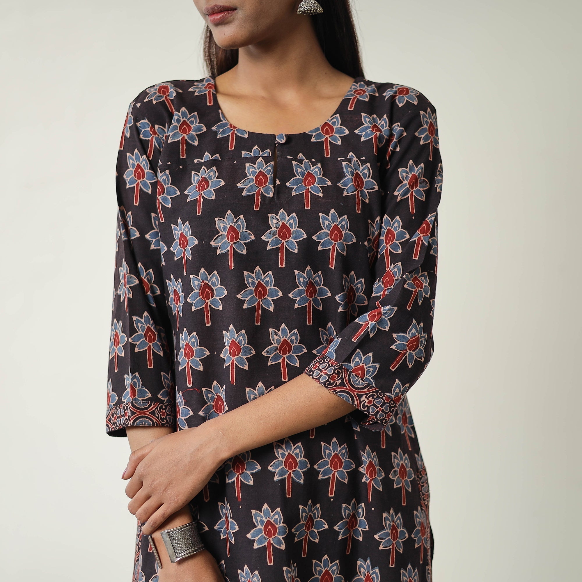 ITOKRI CASUALS Black - Block Printed Cotton Straight Ajrakh Kurta 07 - view 6