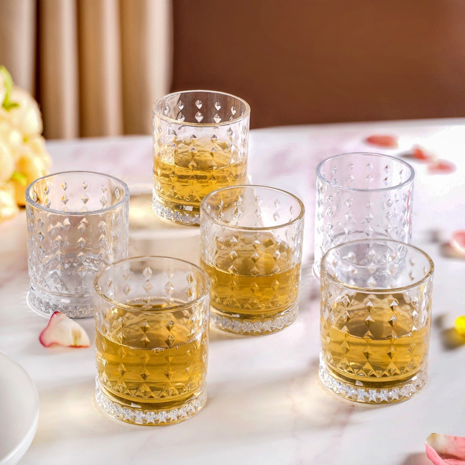 Nestasia Diamond Embossed Whiskey Glasses Set Of 6 250ml