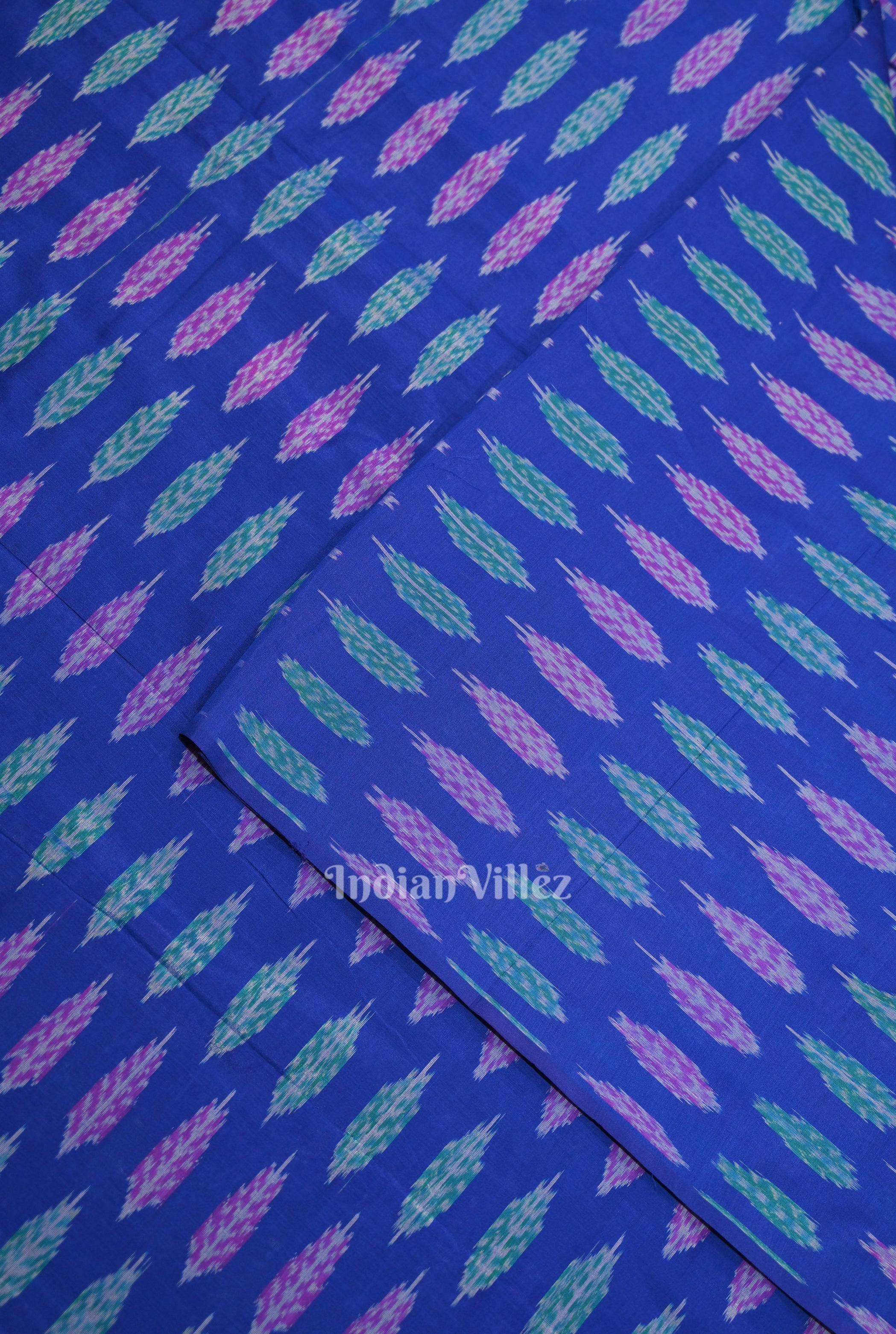 IndianVillèz Blue Leaf Motif Pochampally Ikat Silk & Cotton (Sico) Fabric - view 2