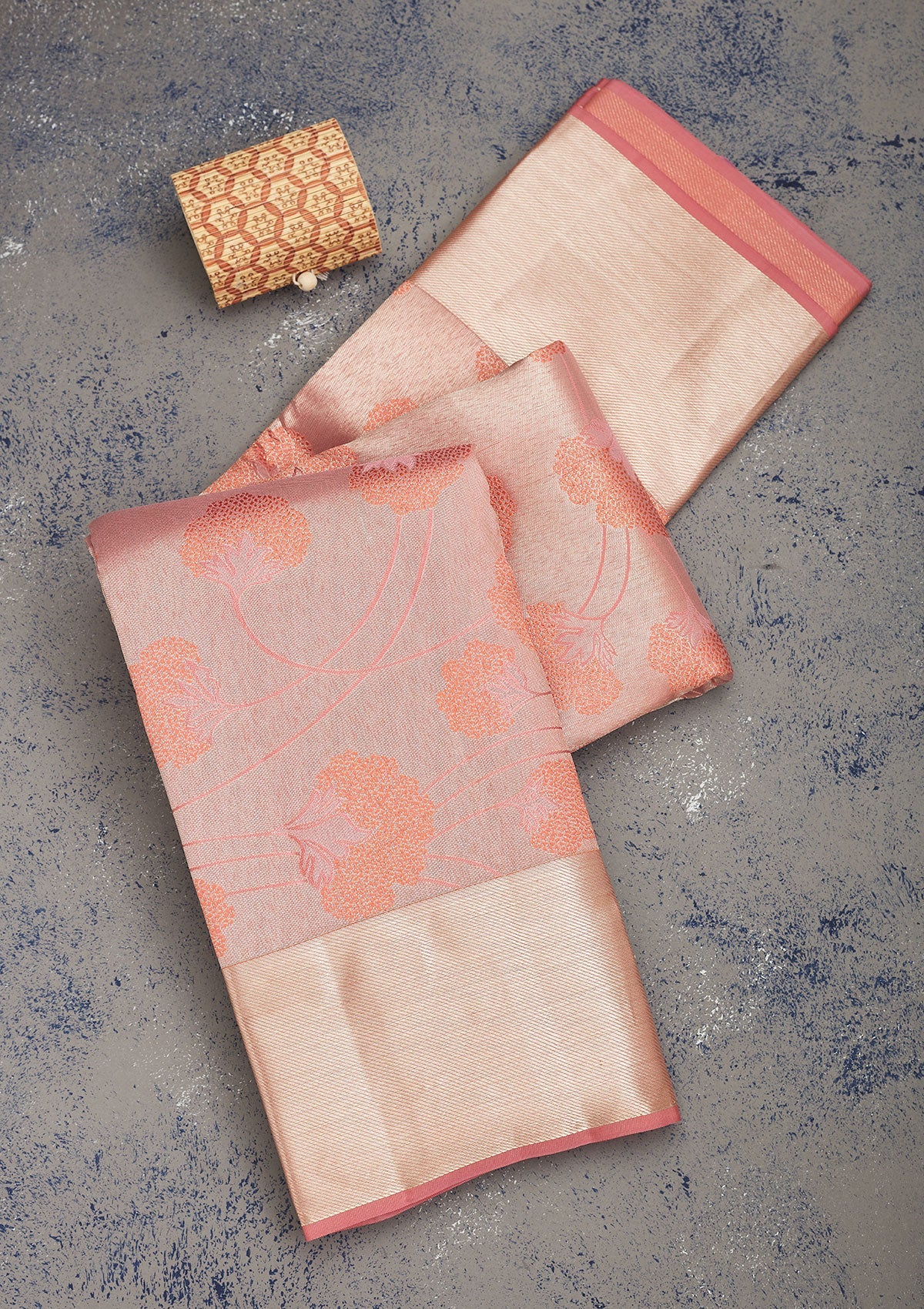 Koskii Peach Zariwork Pure Silk Saree – Women's