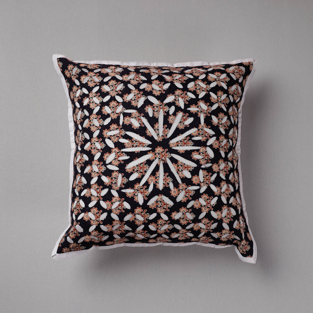 SHADES OF MARUDHARA Black - Cutwork Cotton Applique Cushion Cover (16 x 16 in)