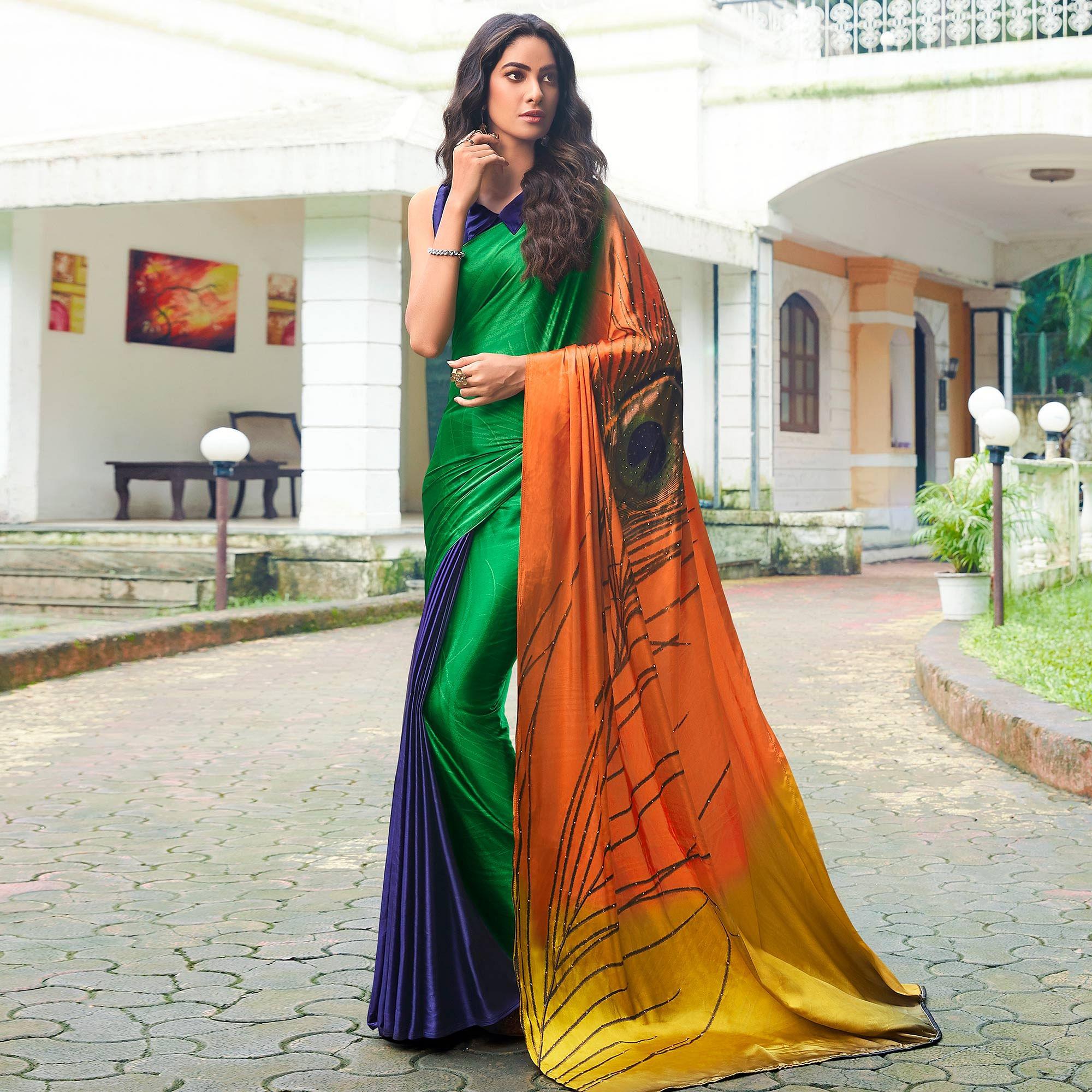 Peachmode Entrancing Multi Colored Party Wear Printed Silk Saree