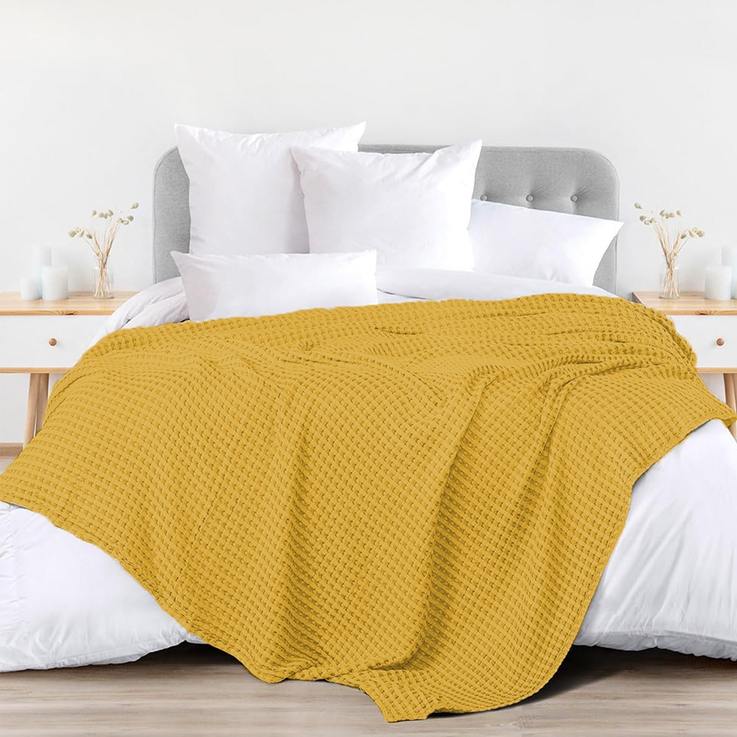 100 cotton waffle – Urban Space -Home Furnishing Store 100% Cotton Waffle Weave Blanket / Cotton Dohar for Bedroom - Musturd
