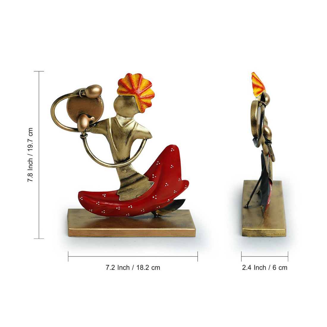 EXCLUSIVELANE 'Folk Music Mahotsav' Handpainted Decorative Showpieces (Set of 3, Iron, 8 Inch) - view 5
