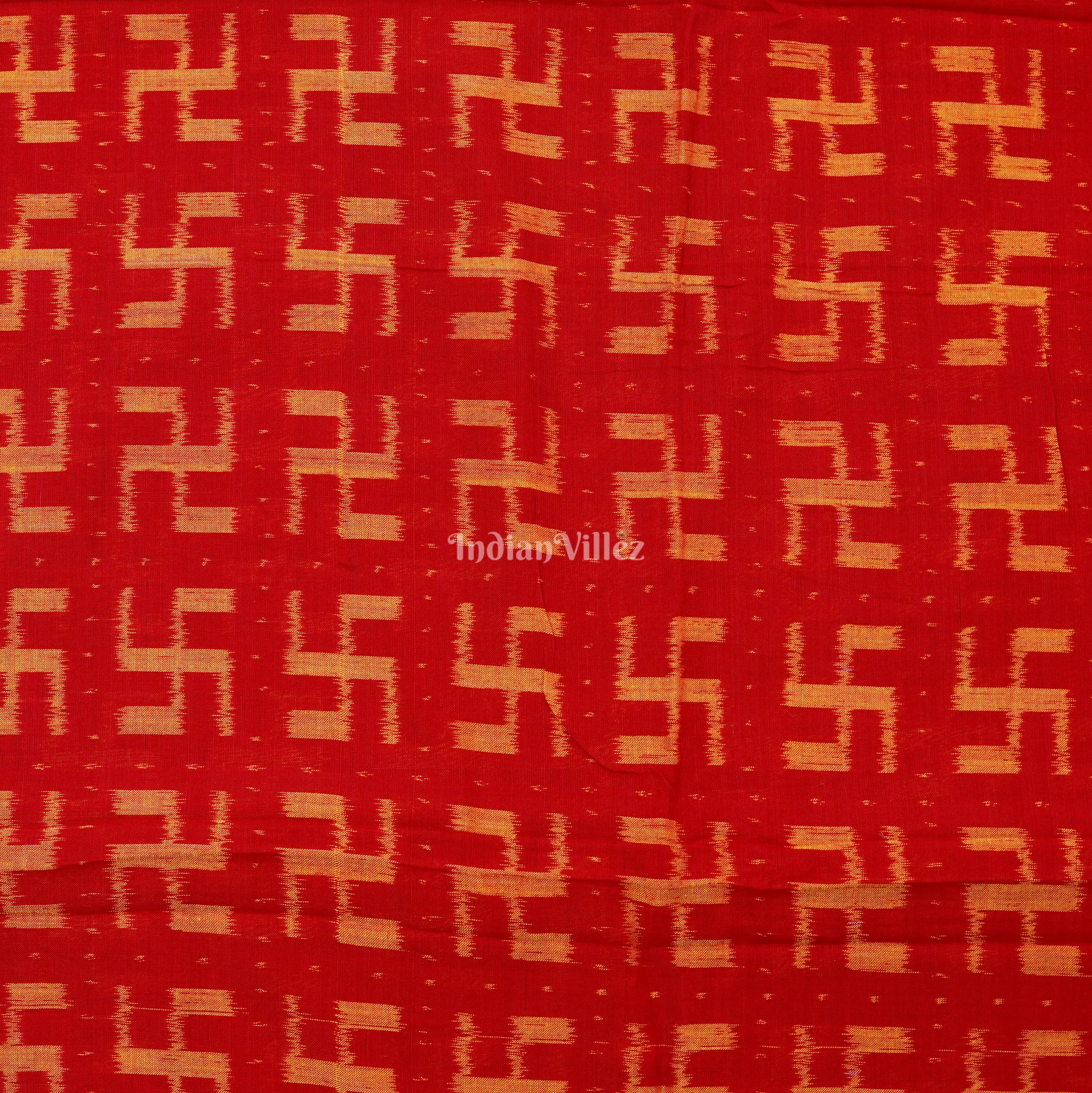 IndianVillèz Red Swastik Design Sambalpuri Ikat Cotton Fabric - view 2