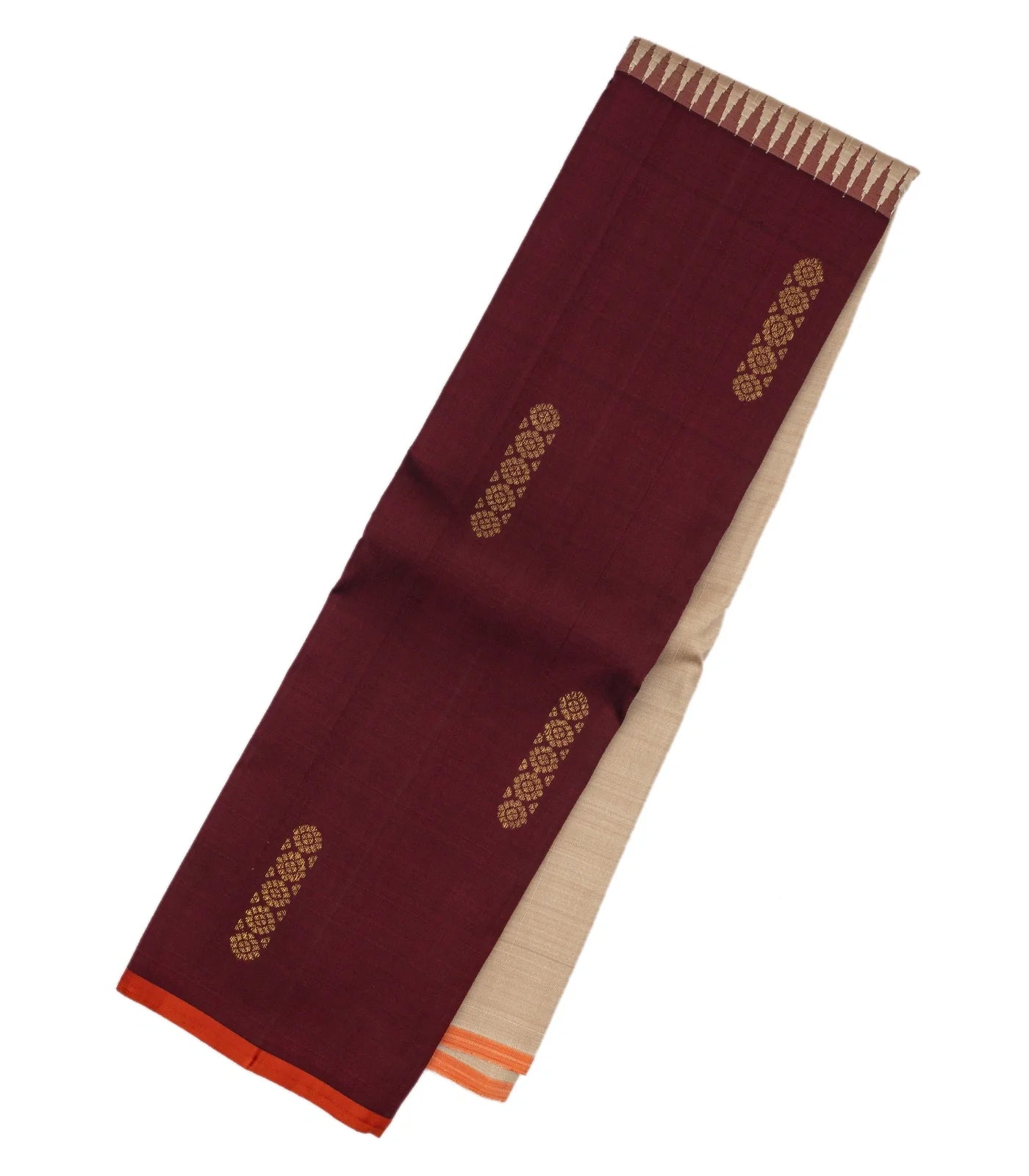 RmKV Taupe & Maroon Handloom Kanchipuram Half & Half Korvai Silk Saree