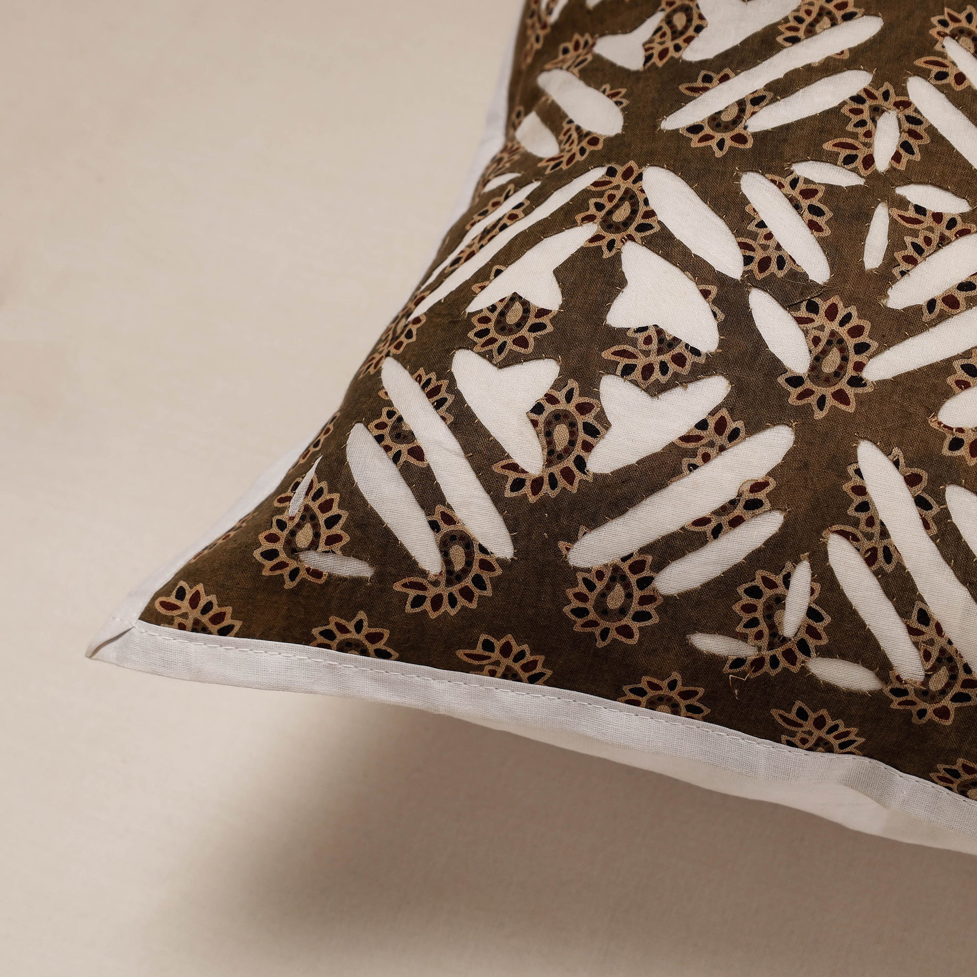 SHADES OF MARUDHARA Brown - Cutwork Cotton Applique Cushion Cover (16 x 16 in) - view 2