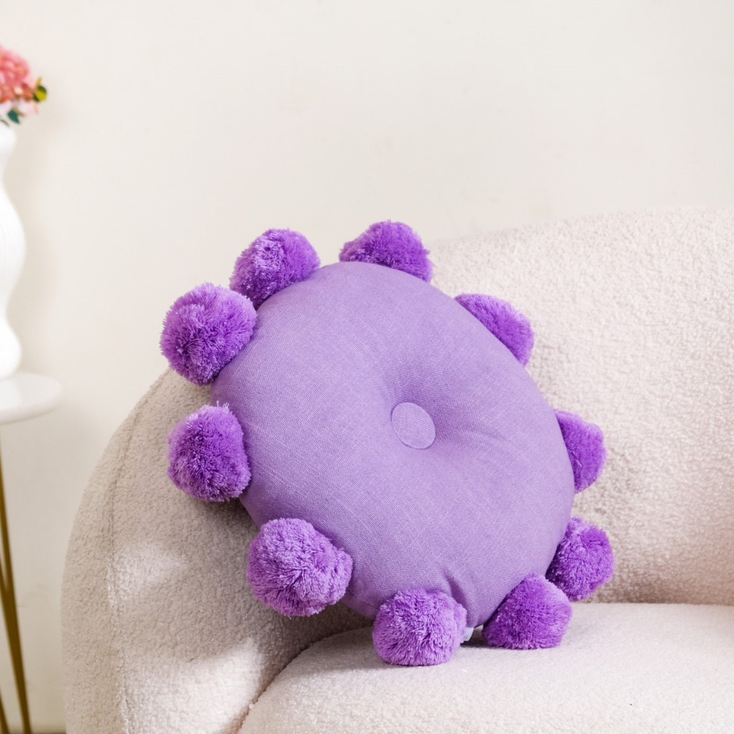 Nestasia Pom Pom Round Sofa Cushion Purple 17 Inch - view 2