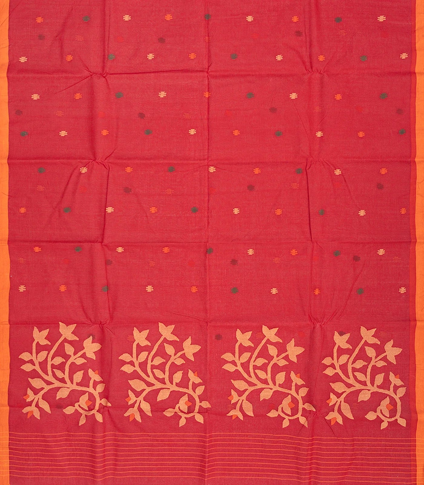 RmKV Red Handloom Dhakai Cotton Saree With Geometric Motifs-Red - view 2