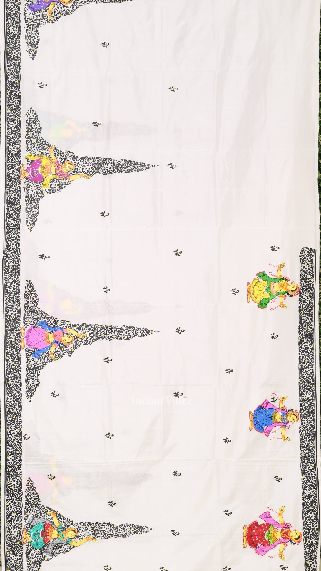 IndianVillèz White Radha Krisha Hand-Painted Pattachitra Saree - view 3