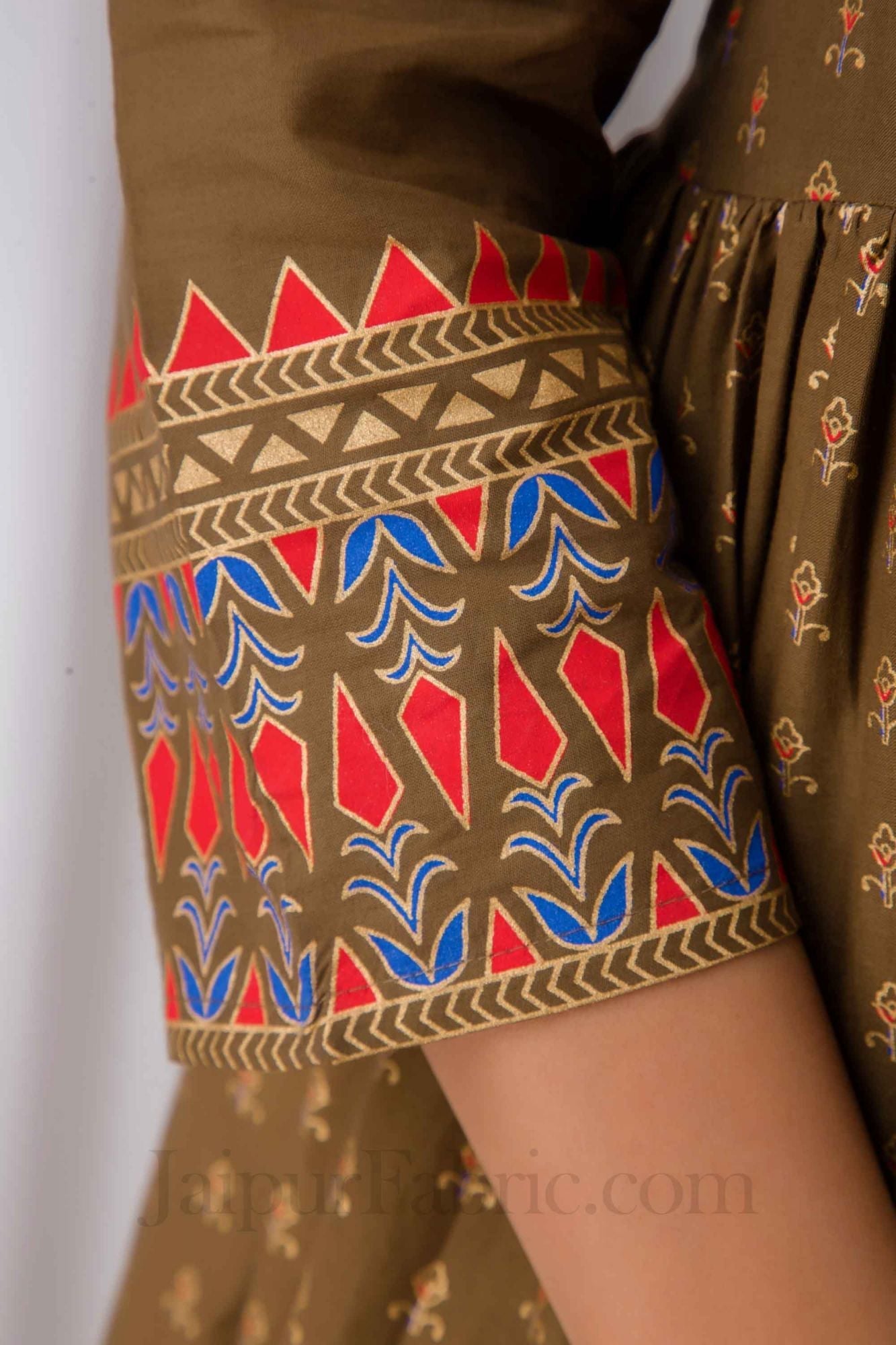 JaipurFabric® Women Brown Cotton Long Flared Kurti - view 4