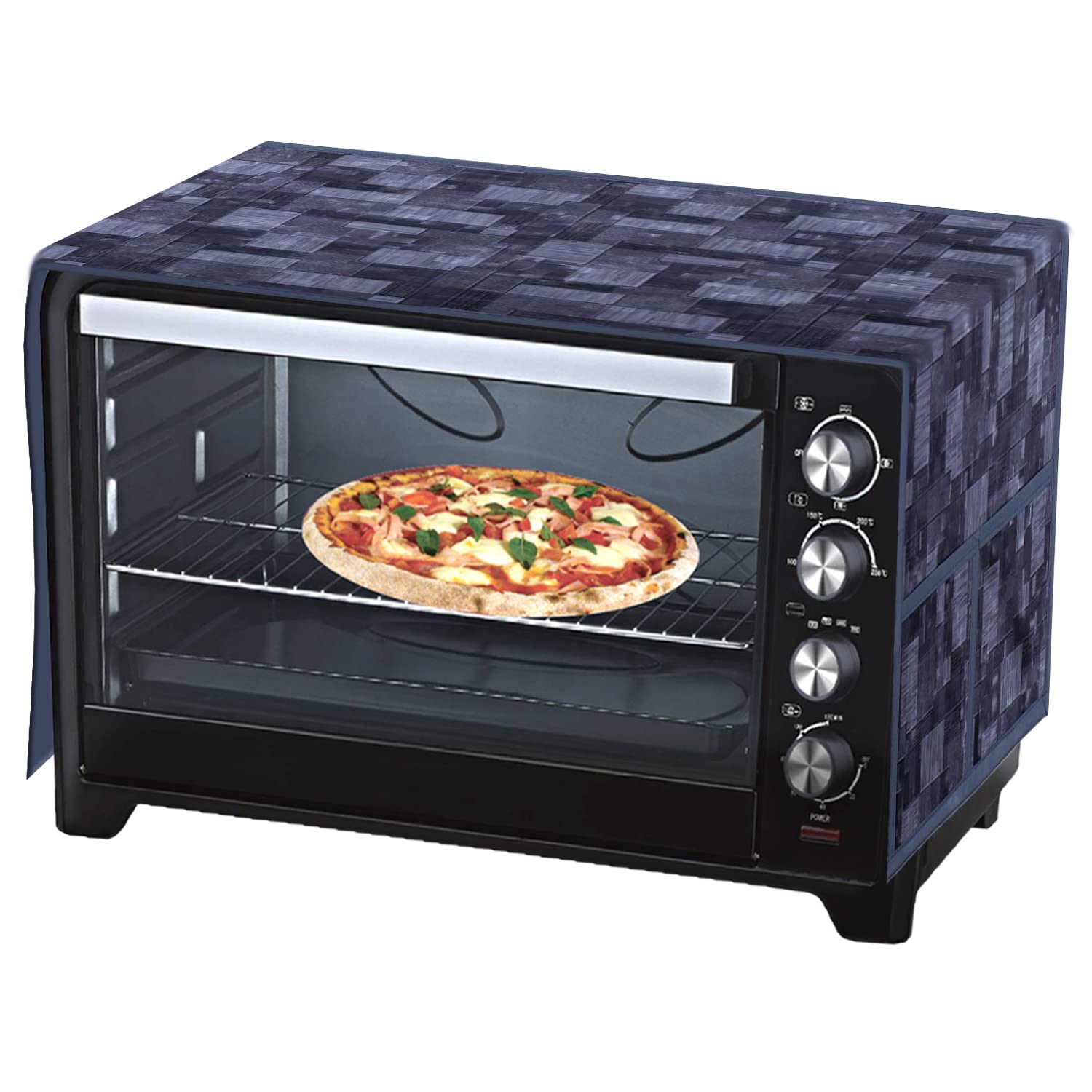 Kuber Industries Wooden Check Printed PVC Microwave Oven Top Dust Oil Proof Cover, Protective Cover with 4 Utility Pockets (Grey)