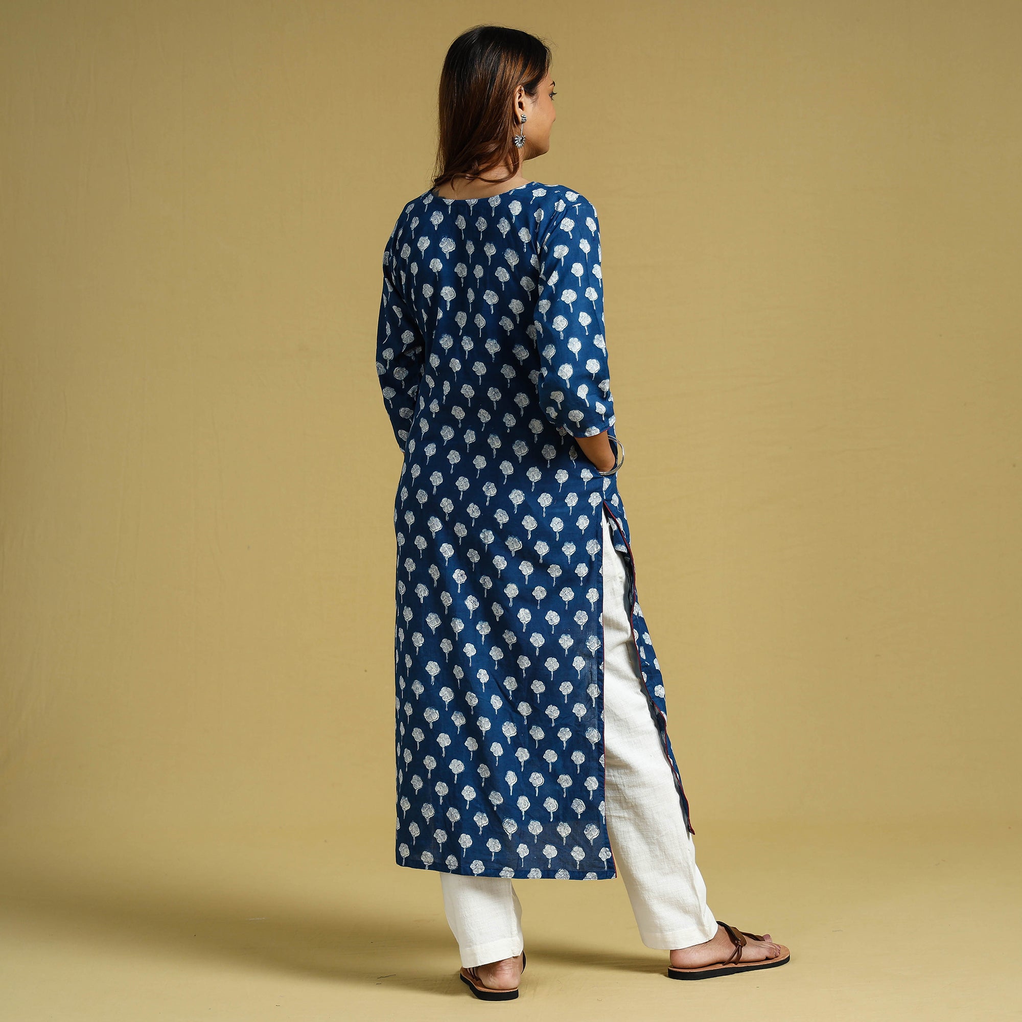 ITOKRI CASUALS Blue - Dabu Block Printed Cotton Straight Long Kurta - view 7