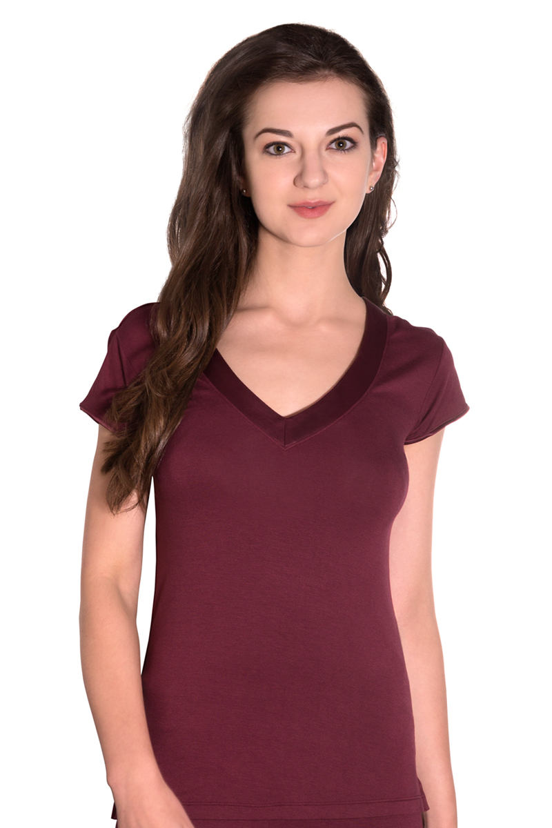 amante Satin Edge Pyjama top - Burgundy - view 2