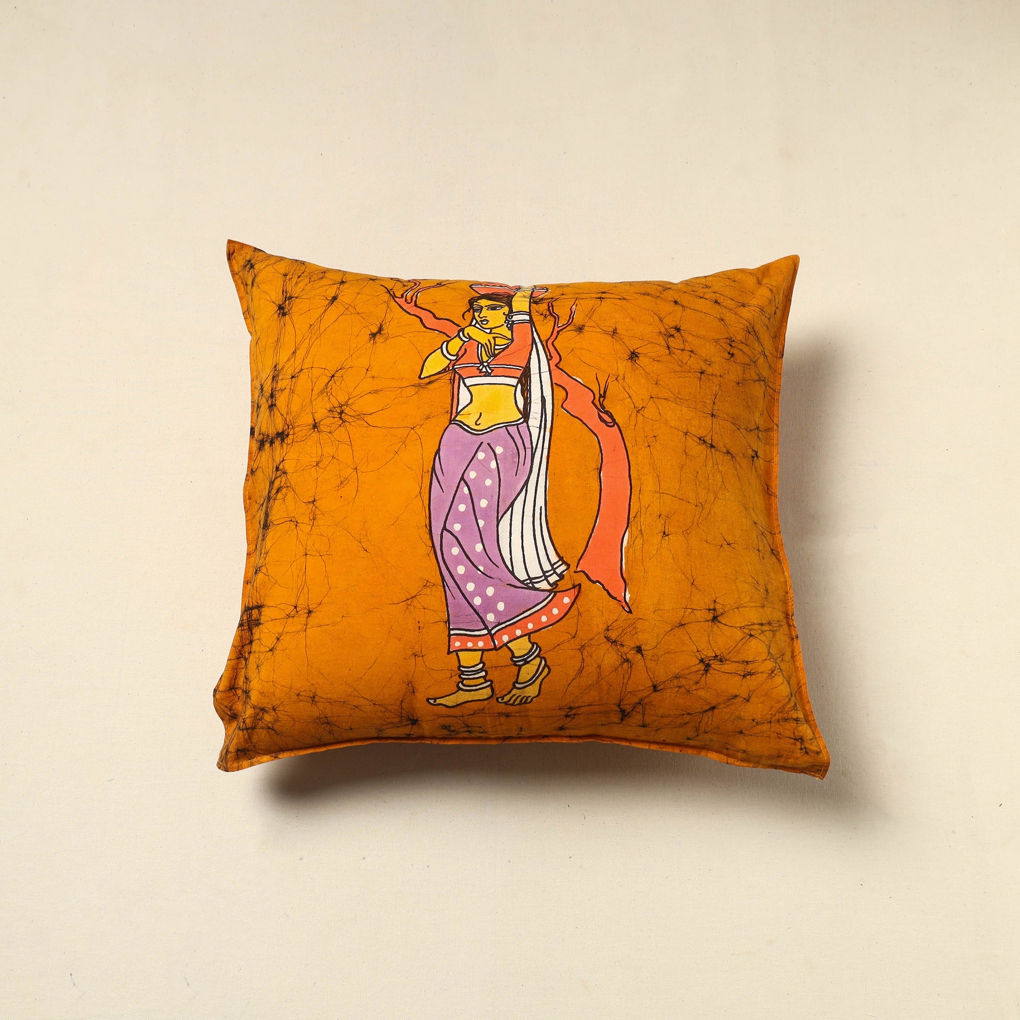 KACHCHH JI CHHAAP Orange - Pure Cotton Hand Batik Cushion Cover (18 x 18 in) 43