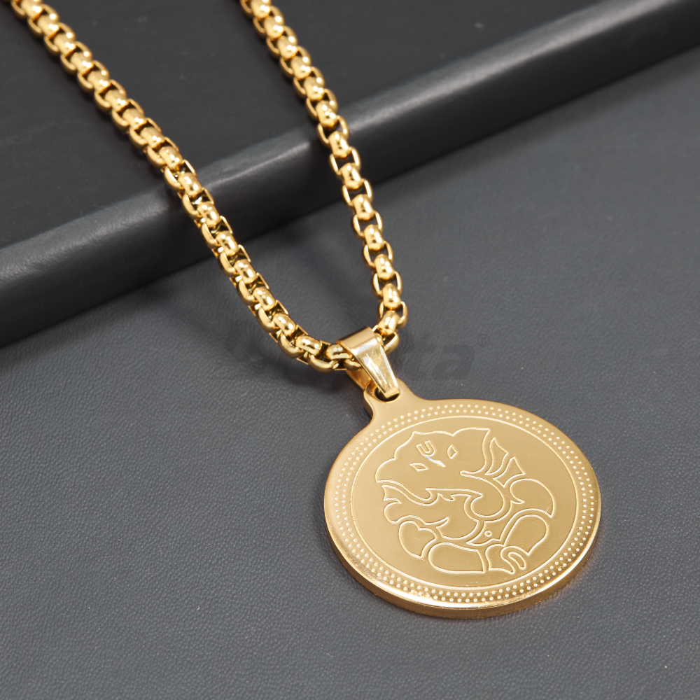 Branta Ganesha's Blessing Pendant Gold Stainless Steel Necklace Chain For Men (24 Inch) - view 2