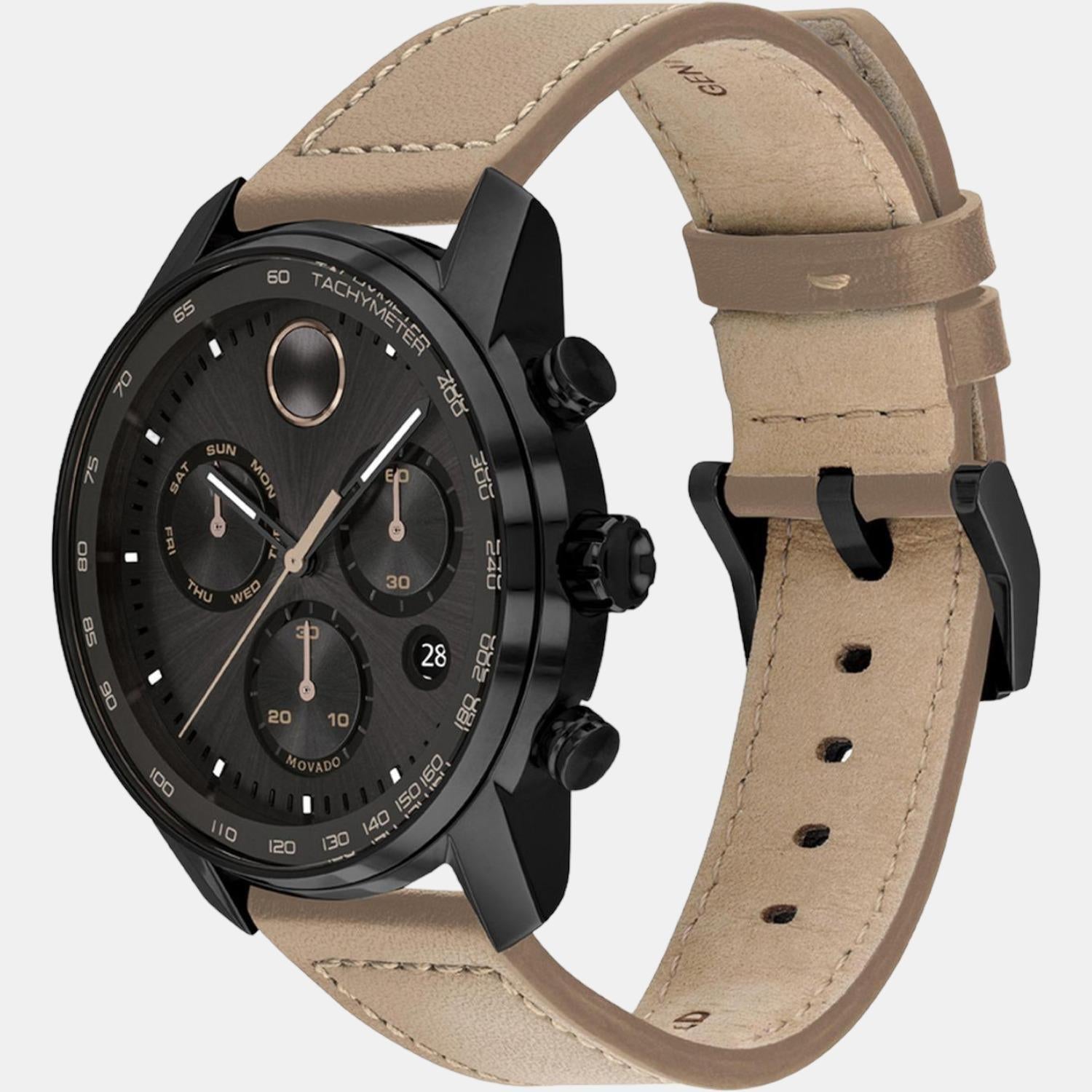 Movado Bold Verso Men Quartz Black Dial Chronograph Leather Watch 3600738 - view 2