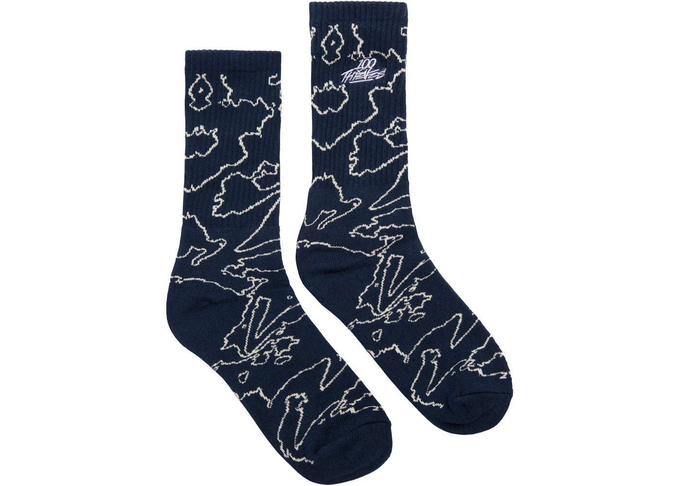 100 Thieves Foundations Geoprint Socks Bone/Navy