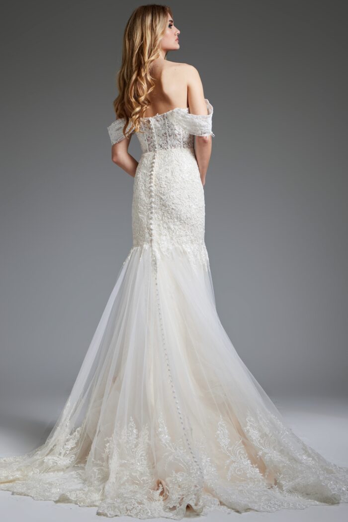 Jovani JB220003 Ruffle Gown Long Mermaid Wedding Dress - view 2