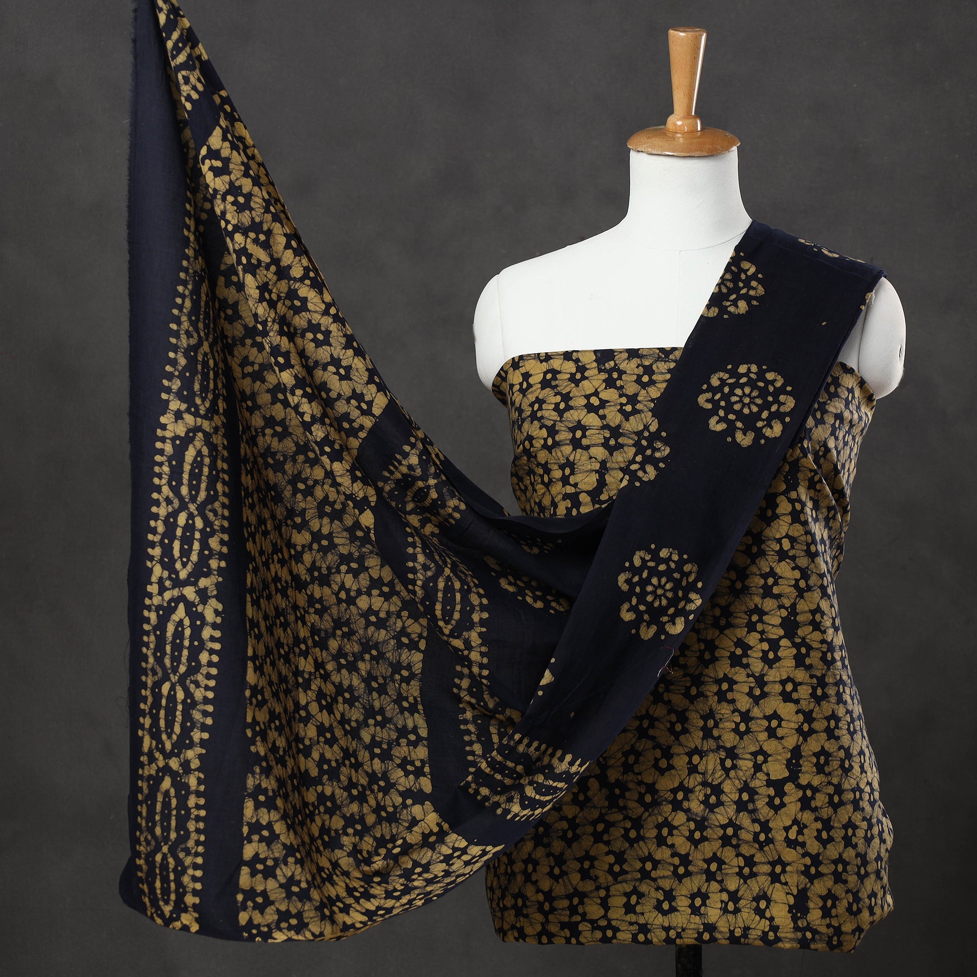 KACHCHH JI CHHAAP Brown - 3pc Cotton Kutch Batik Print Dress Material 03