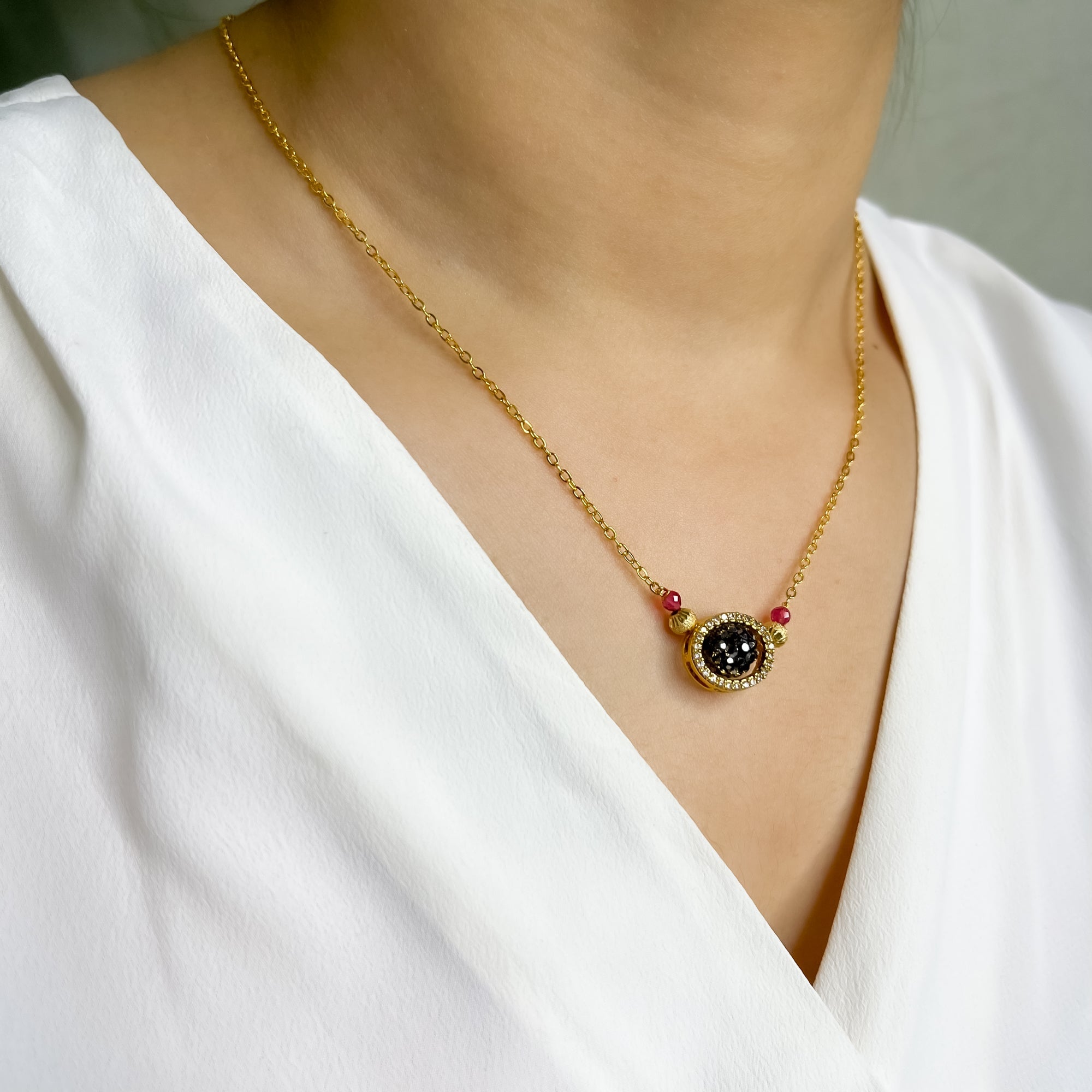 Branta Black Diamond Ball and Pink moti with Diamond Ring Mangalsutra For Women