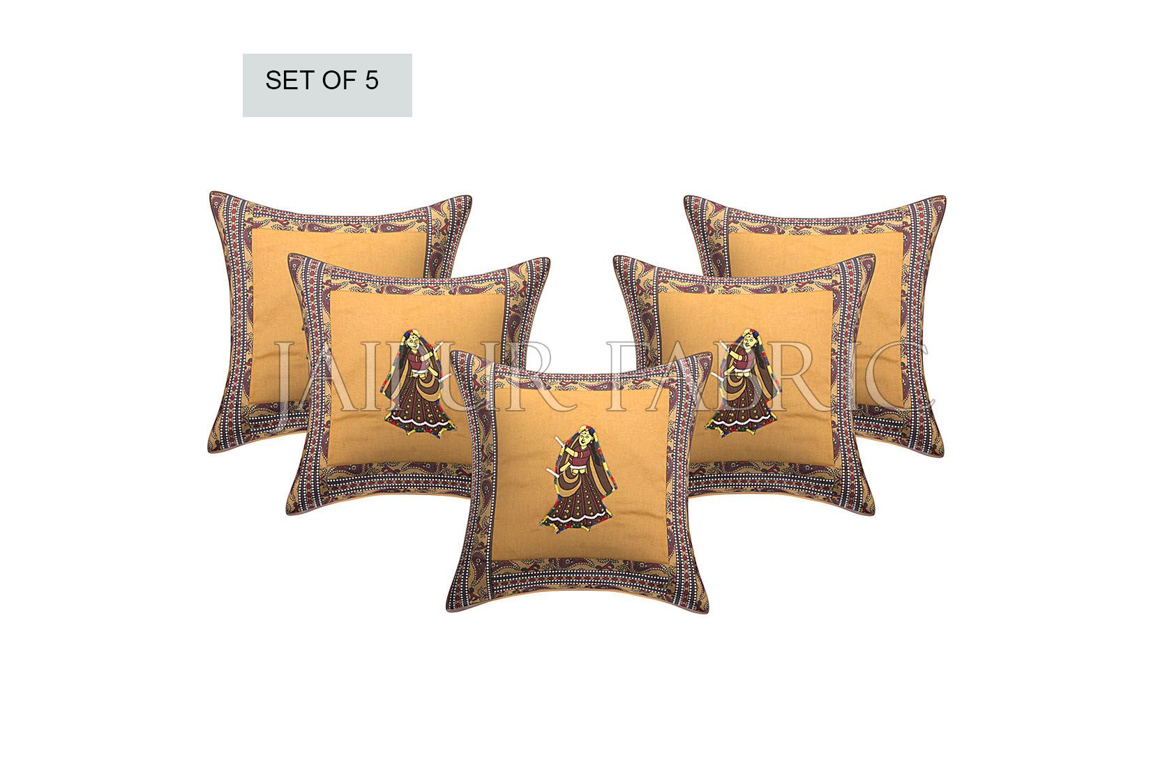 Patchwork applique cushion – JaipurFabric® Brown Dance Design Patchwork & Applique Cushion Cover