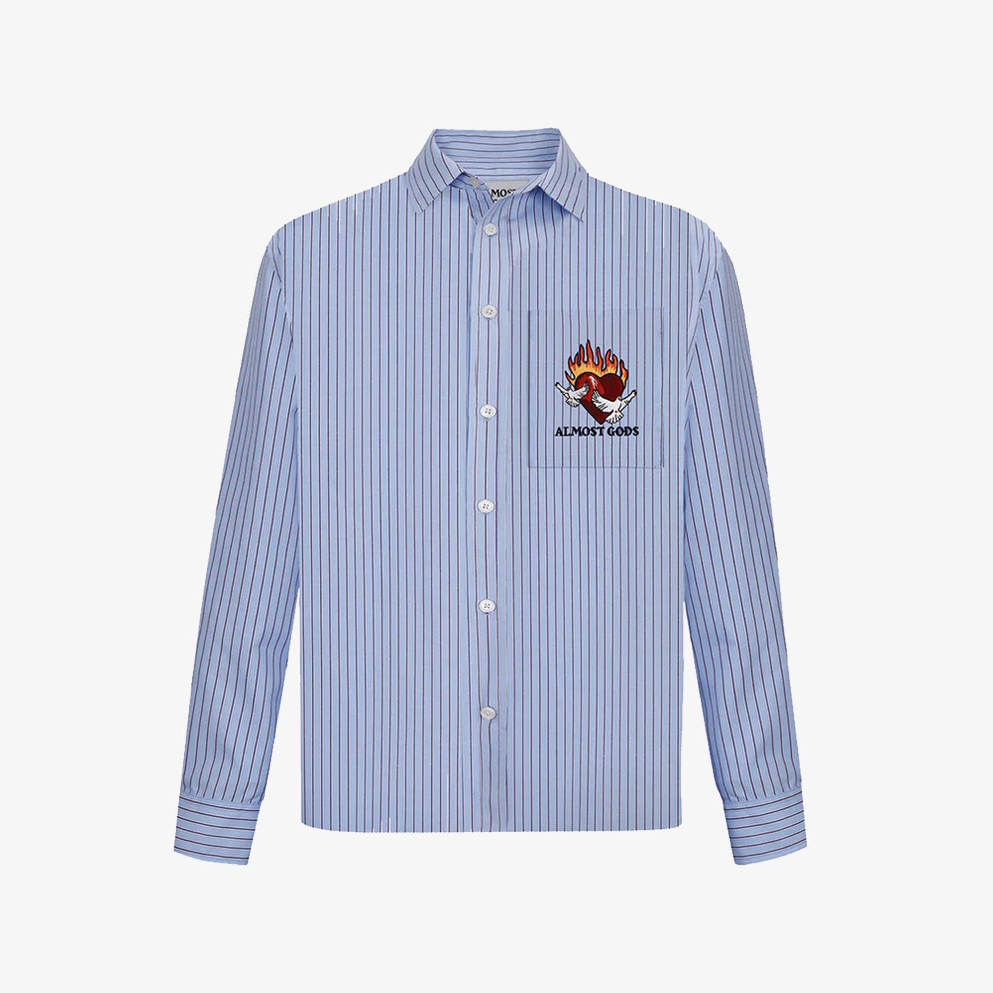 Almost Gods | Burning Heart Striped Shirt { Blue/white - view 2