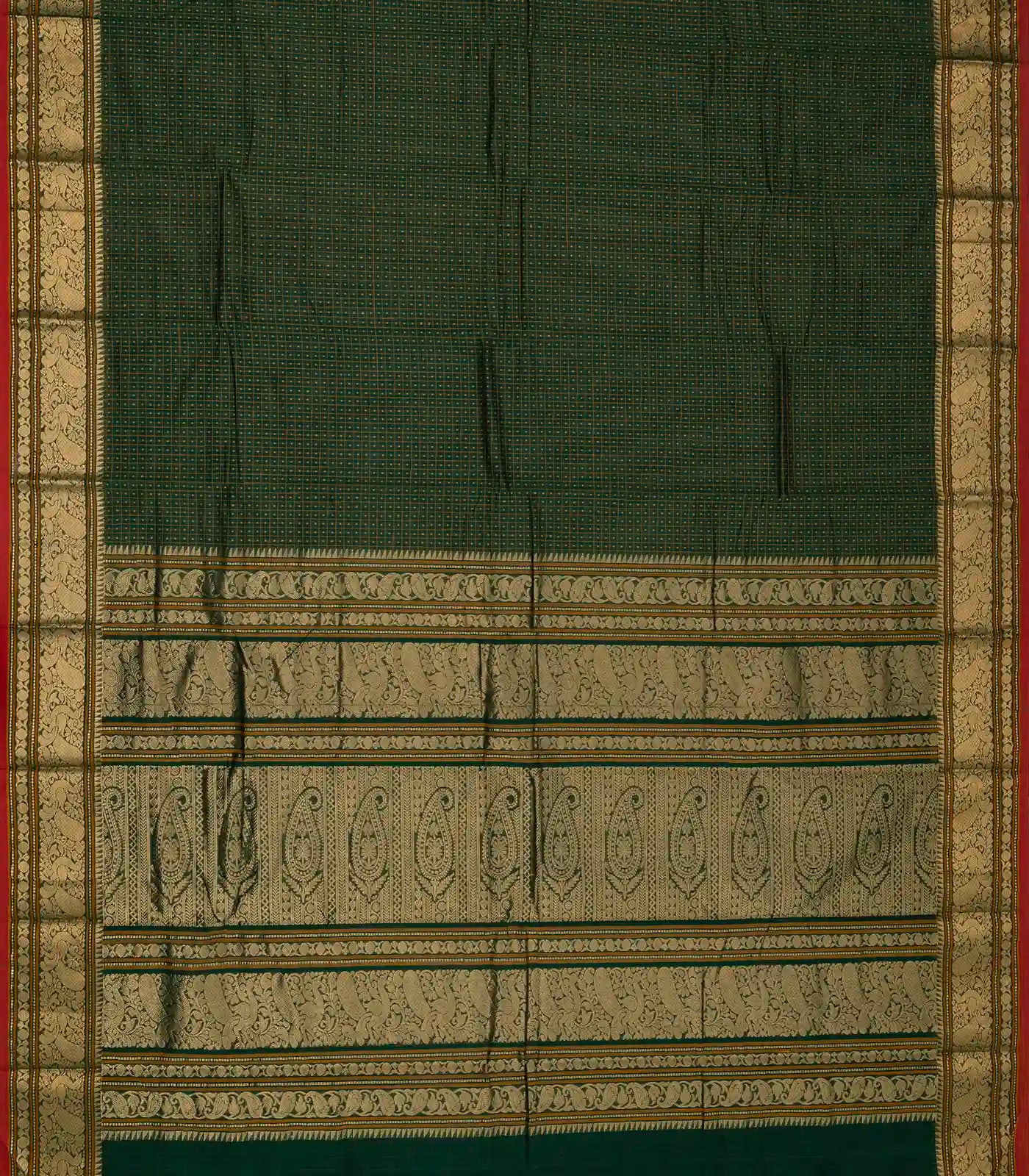 RmKV Dark Green Handloom Kanchi Cotton Saree With Checks - view 2