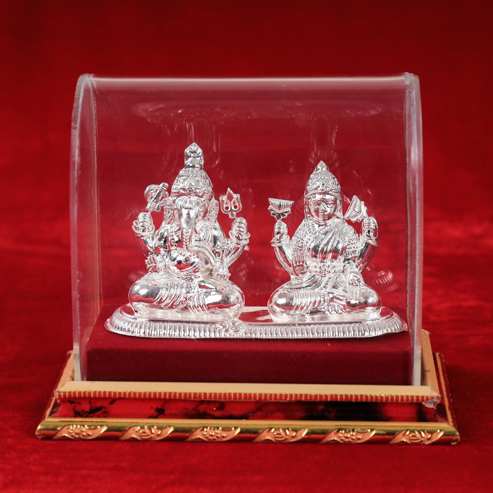 ITOKRI CRAFTS INITIATIVE (3 in) Silver Lakshmi and Ganesh Idol (Big) (110 Grams)