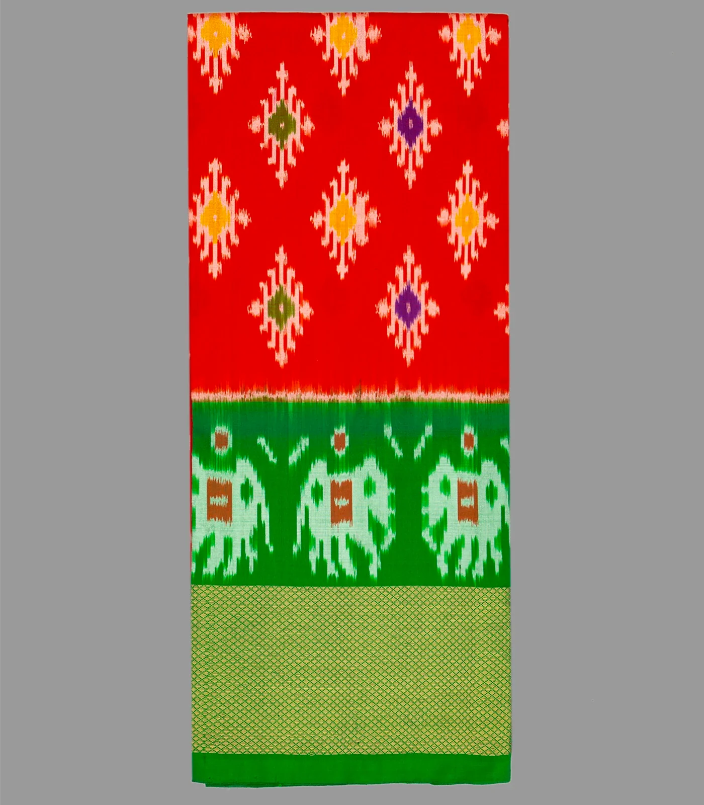 RmKV Red Handloom Silk Pavadai Material With Tie & Dye Motifs-Red